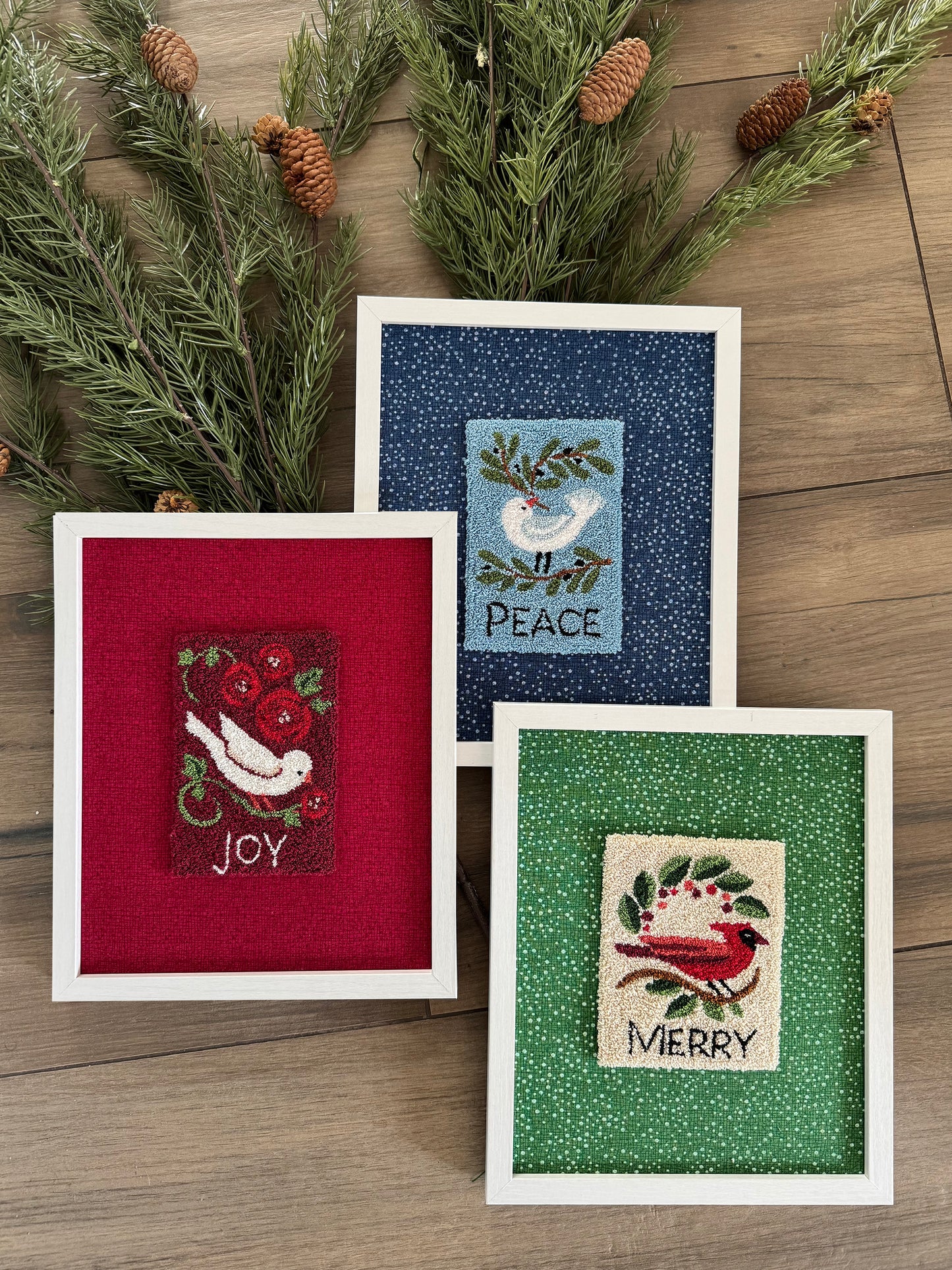 BUNDLE of Yuletide Birds - Set of all 3 Punch Needle Printed Pattern