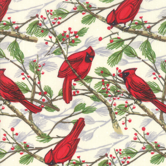 Splendid - Red Cardinals on Cream - Sold by the half yard