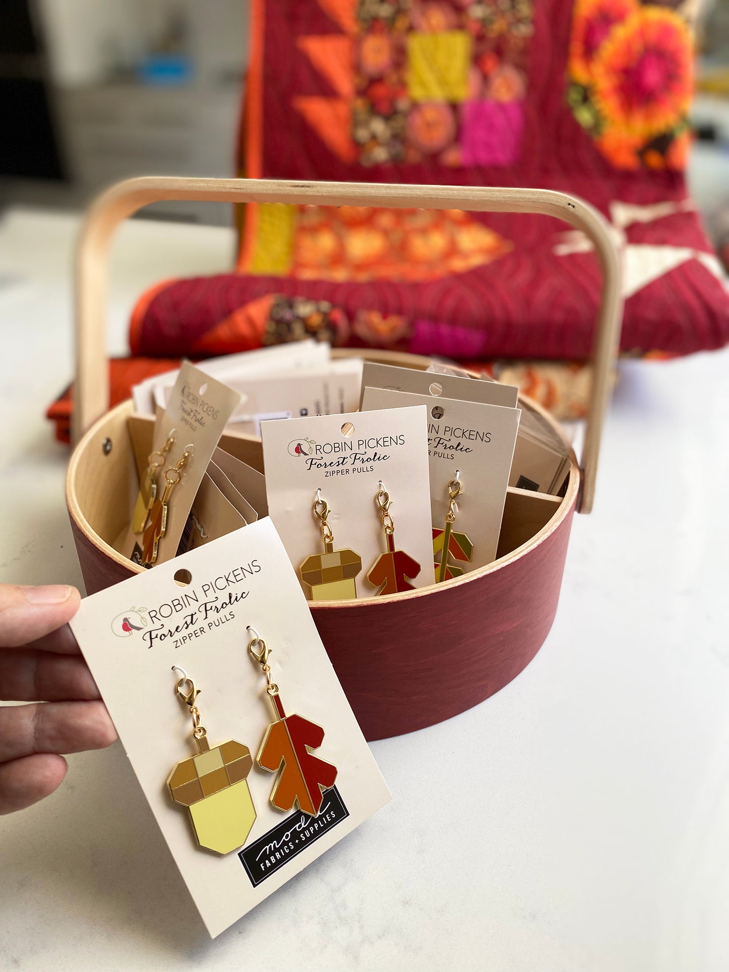 Zipper Pulls- Forest Frolic SET of two PAIRS: acorn/oak leaf and mushroom/leaf stalk