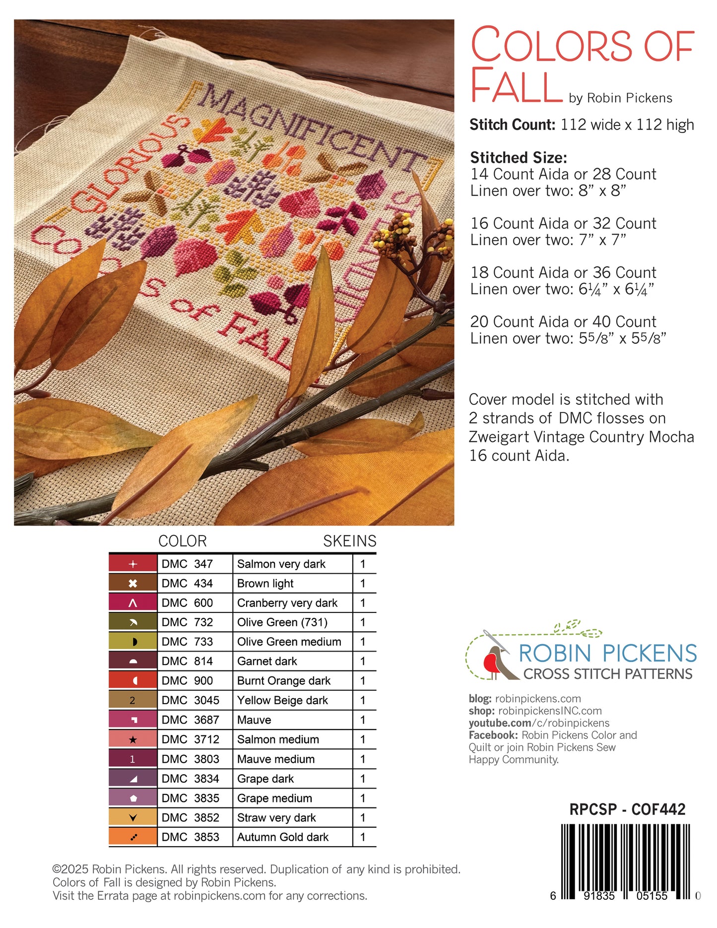 Colors of Fall Cross Stitch Printed Pattern