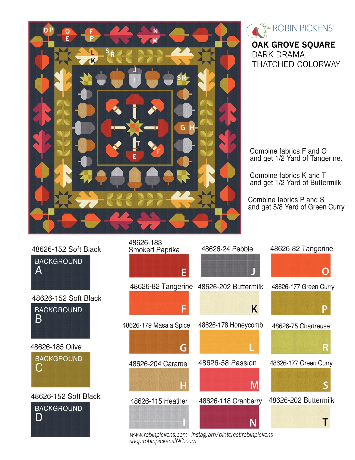 A Quilt KIT of Oak Grove Square in Thatched- DARK DRAMA colorway