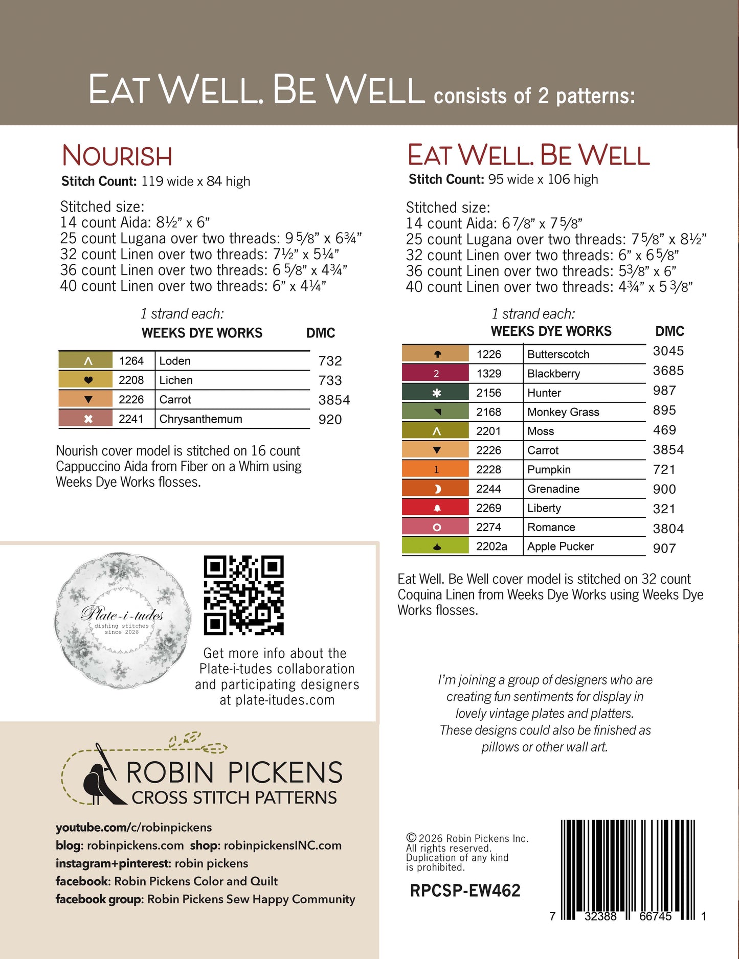 Eat Well, Be Well Cross Stitch Printed Pattern
