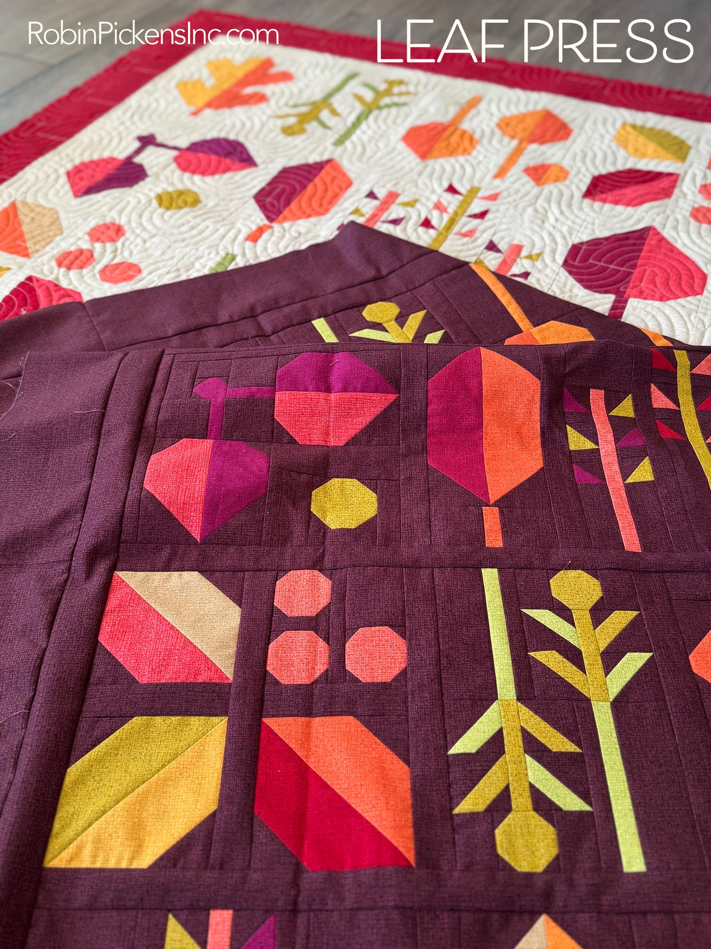 A Quilt Kit of Leaf Press - Burgundy