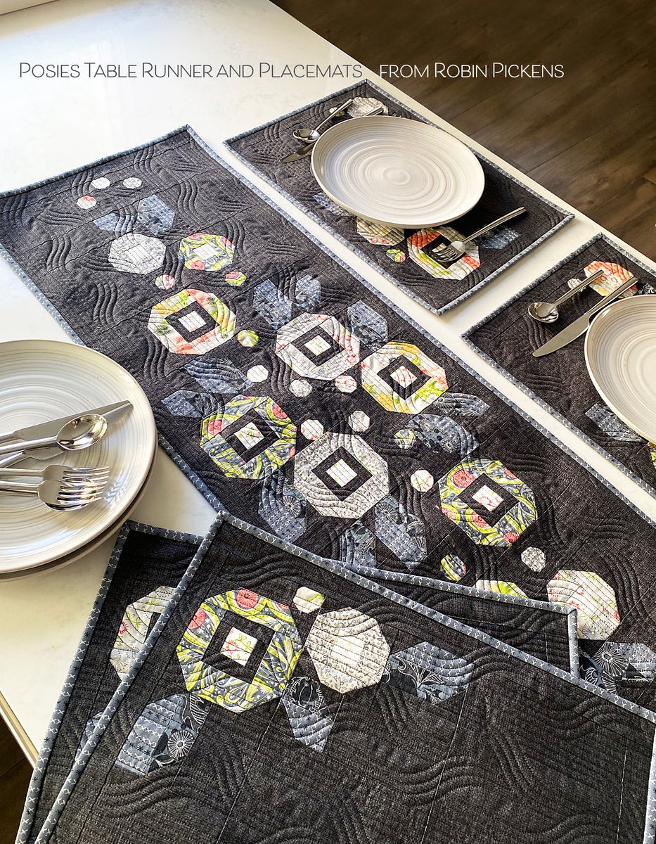 Posies Table Runner and Placemats, printed pattern Robin Pickens
