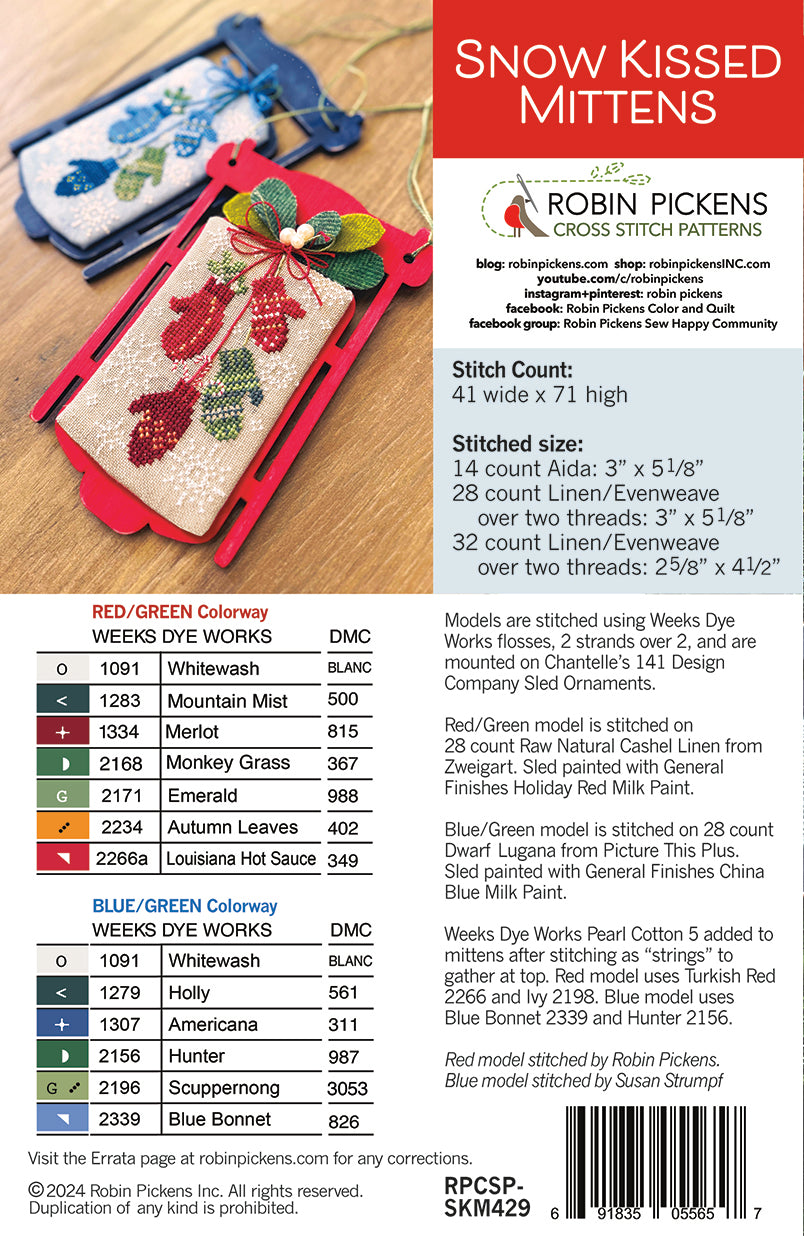 Snow Kissed Mittens cross stitch pattern, digital PDF