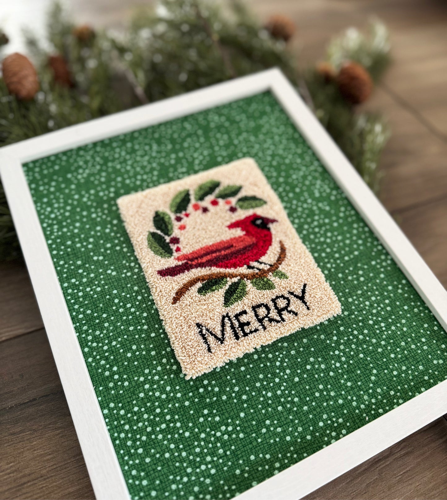 Yuletide MERRY Bird Punch Needle Printed Pattern