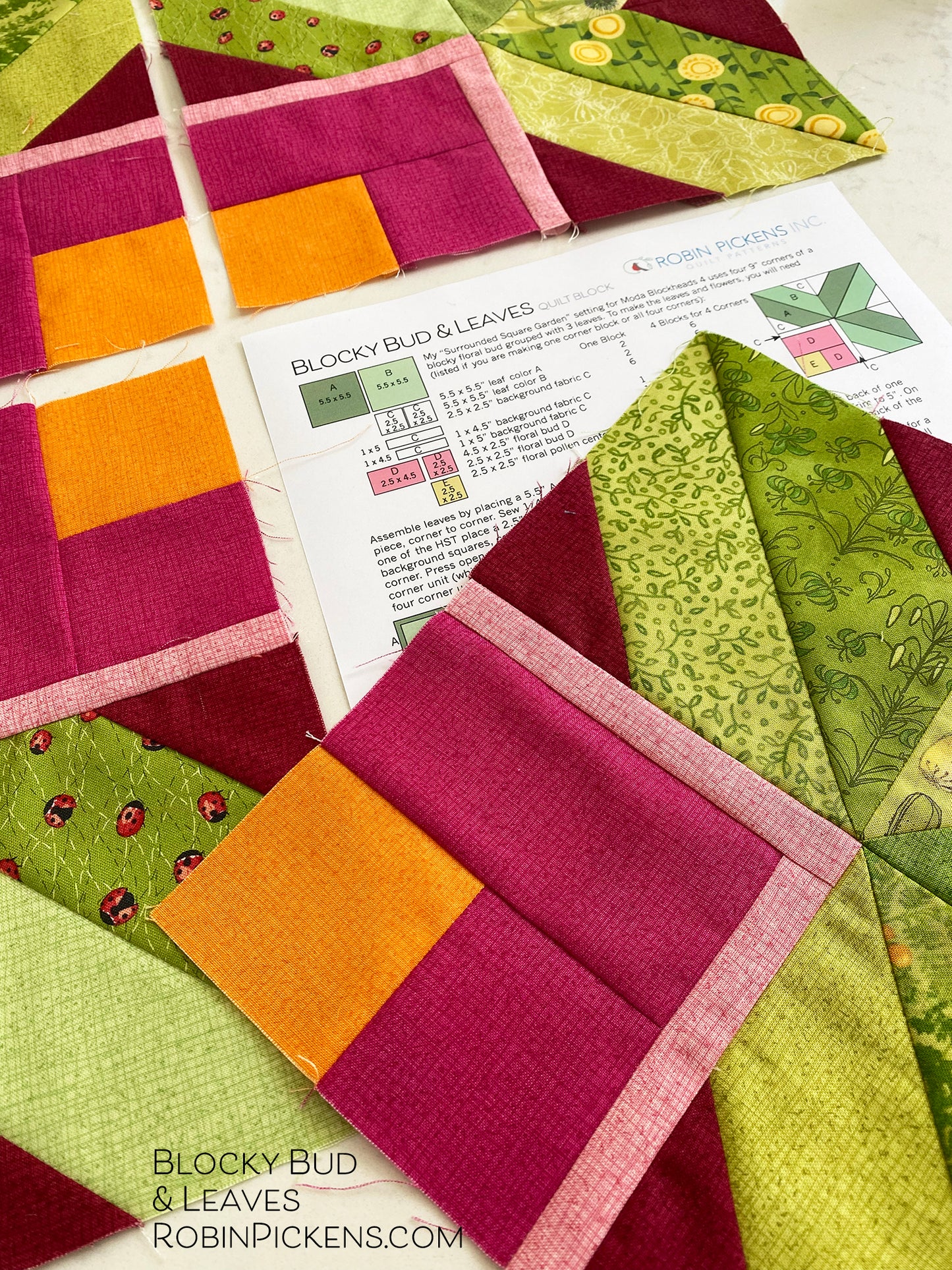 Blocky Bud and Leaves AND Surrounded Square Garden for Moda Blockheads 4