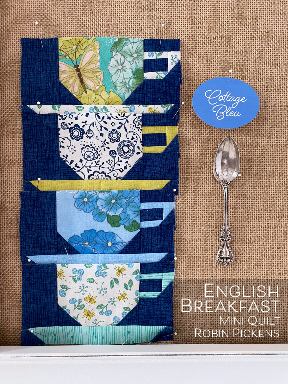 ENGLISH BREAKFAST Mini Quilt Pattern, digital download for 29 x 27 1/2" wall quilt