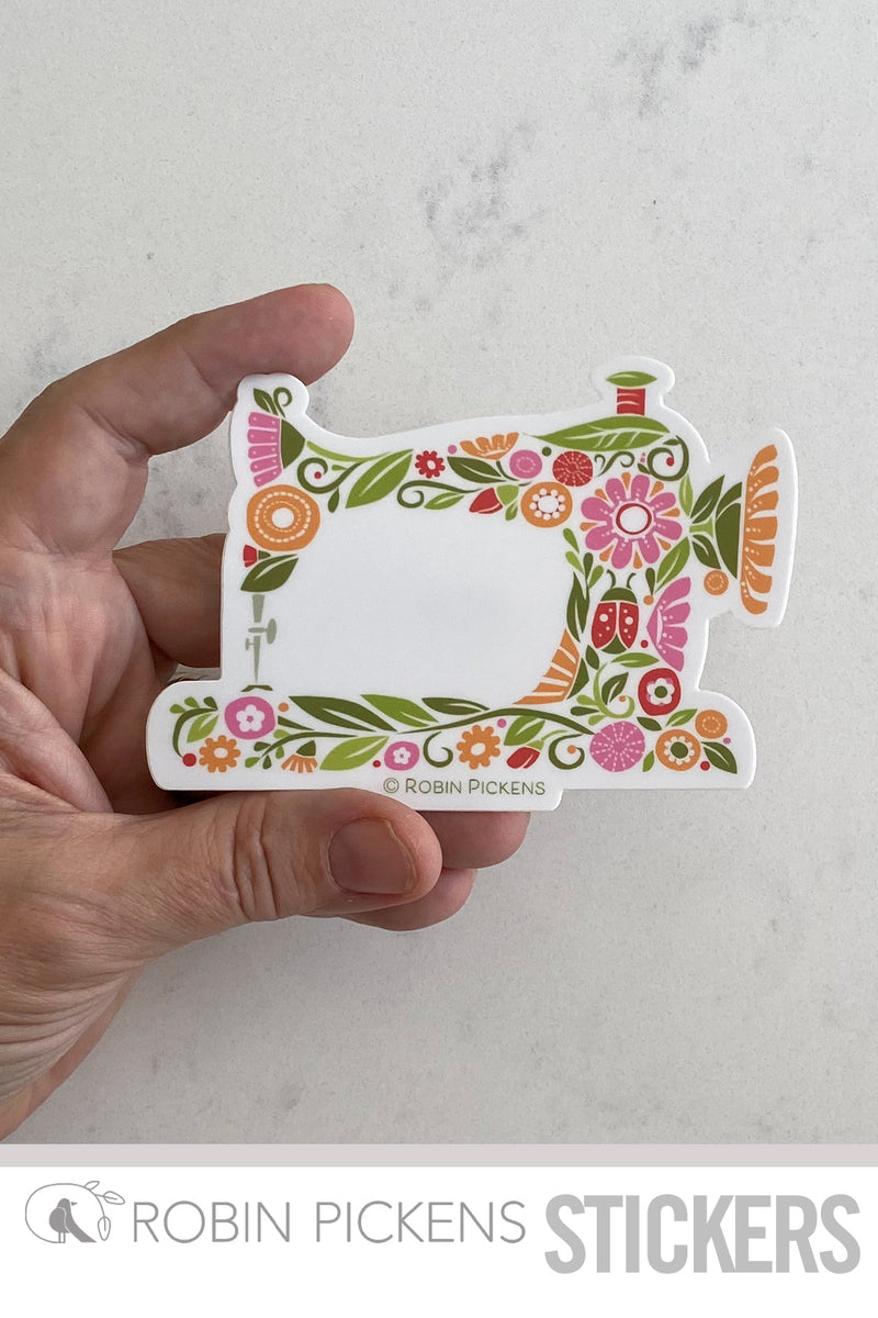 Floral Sewing Machine_Pink Curvy Sticker