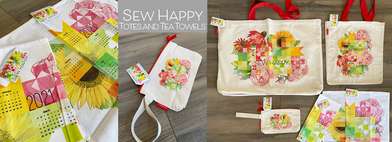 Sew Happy Totes, Zipper Pouch & Tea Towels