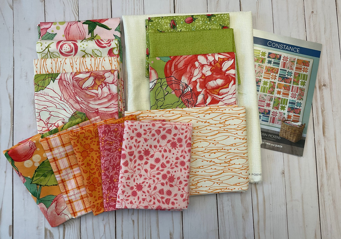 A QUILT KIT of CONSTANCE in Abby Rose (Pink, Green and Orange roses), Lap Size