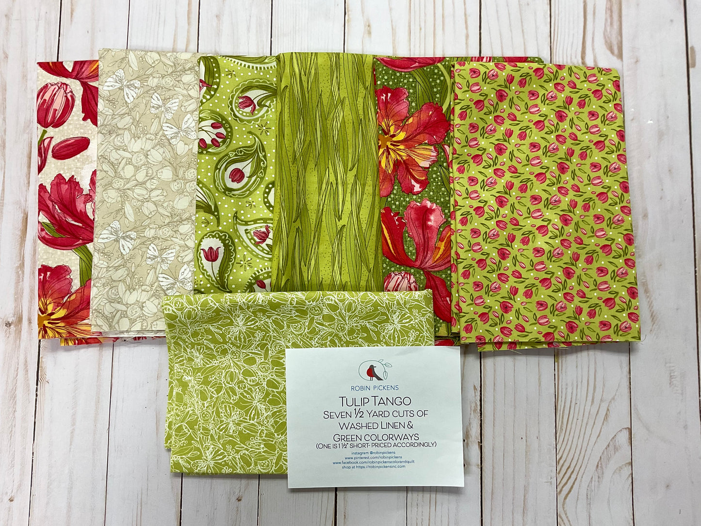 Green Tulip (7) Half Yard Bundle - One print is 16.5" x WOF