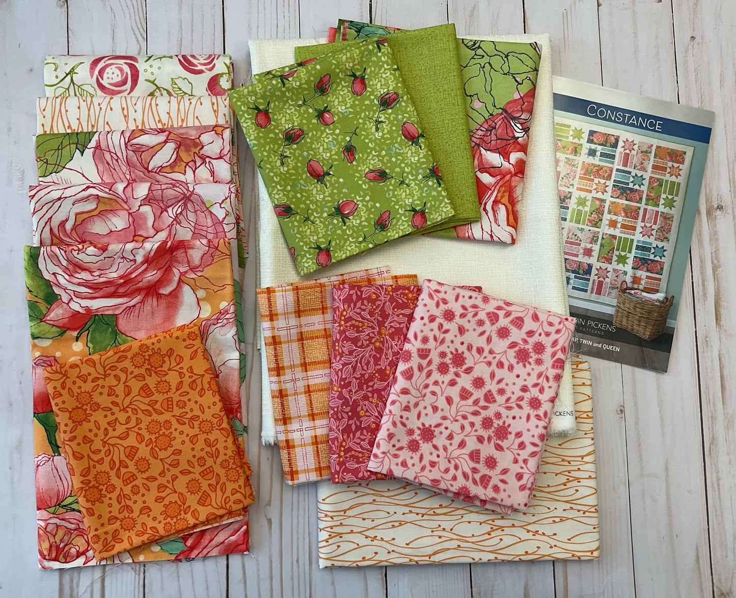 A QUILT KIT of CONSTANCE in Abby Rose (Pink, Green and Orange roses), Lap Size