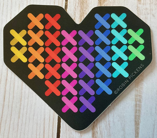 Rainbow Cross Stitch Heart Sticker
