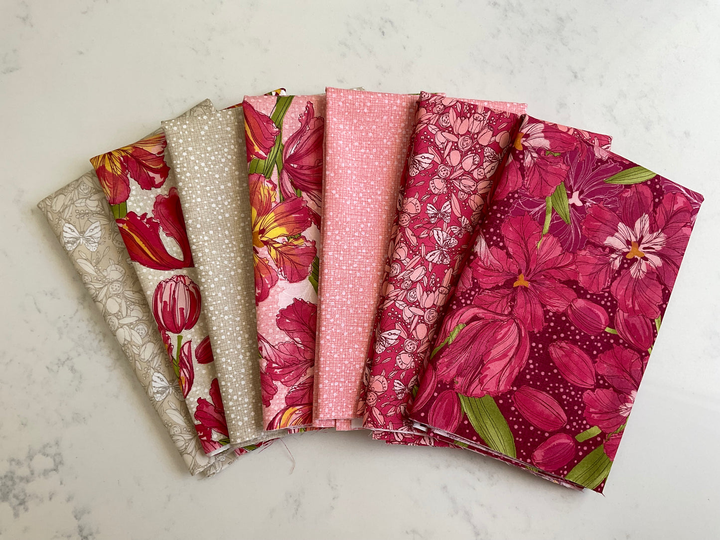 Tulip Tango Half Yard Curated Pink and Linen Colors 7 fabrics