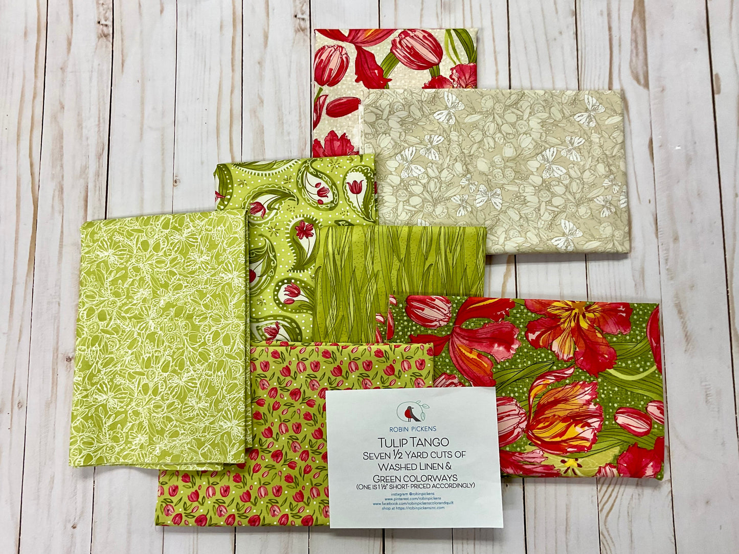 Green Tulip (7) Half Yard Bundle - One print is 16.5" x WOF