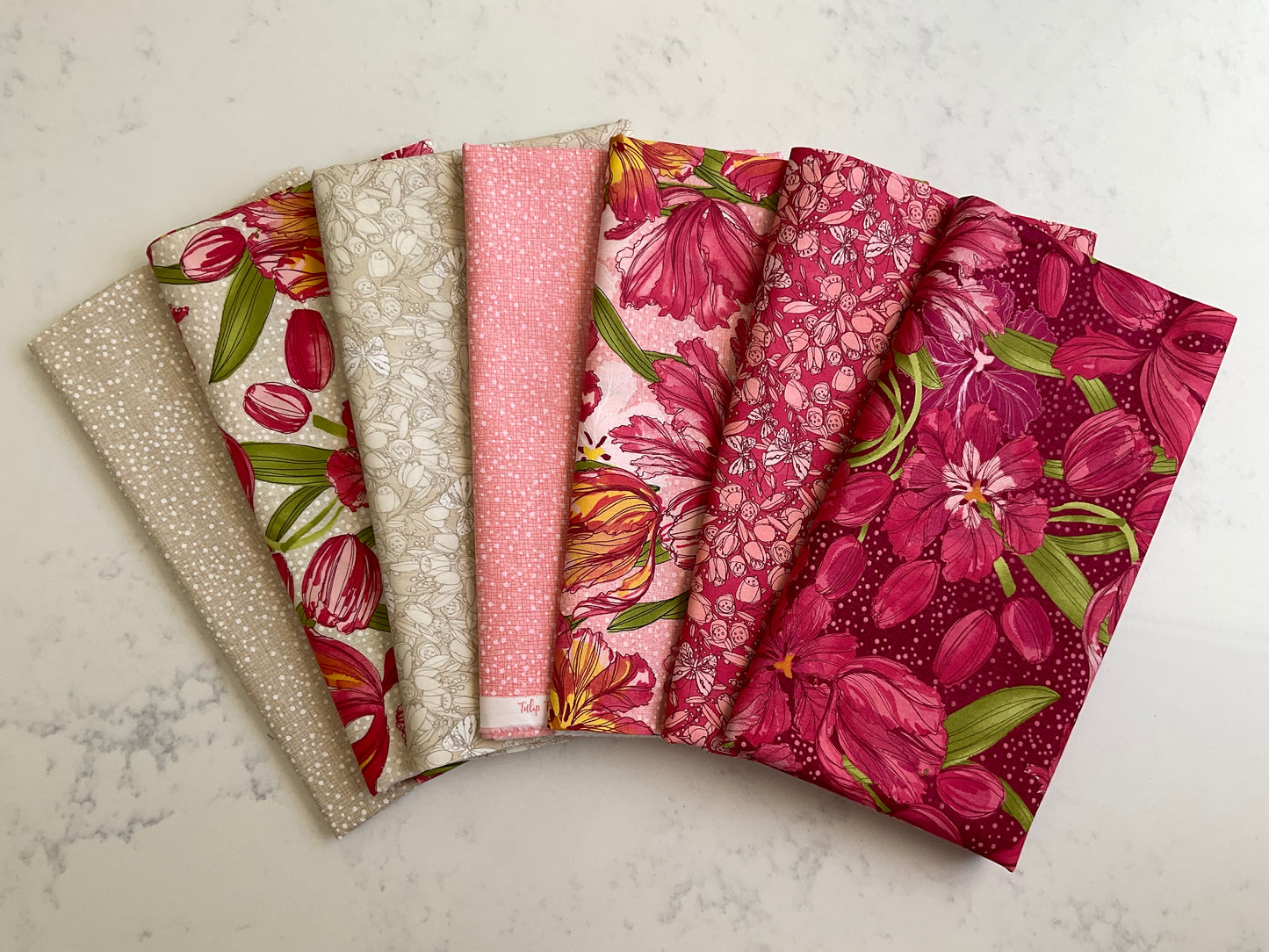 Tulip Tango Full Yard Curated Pink and Linen Colors 7 Fabrics