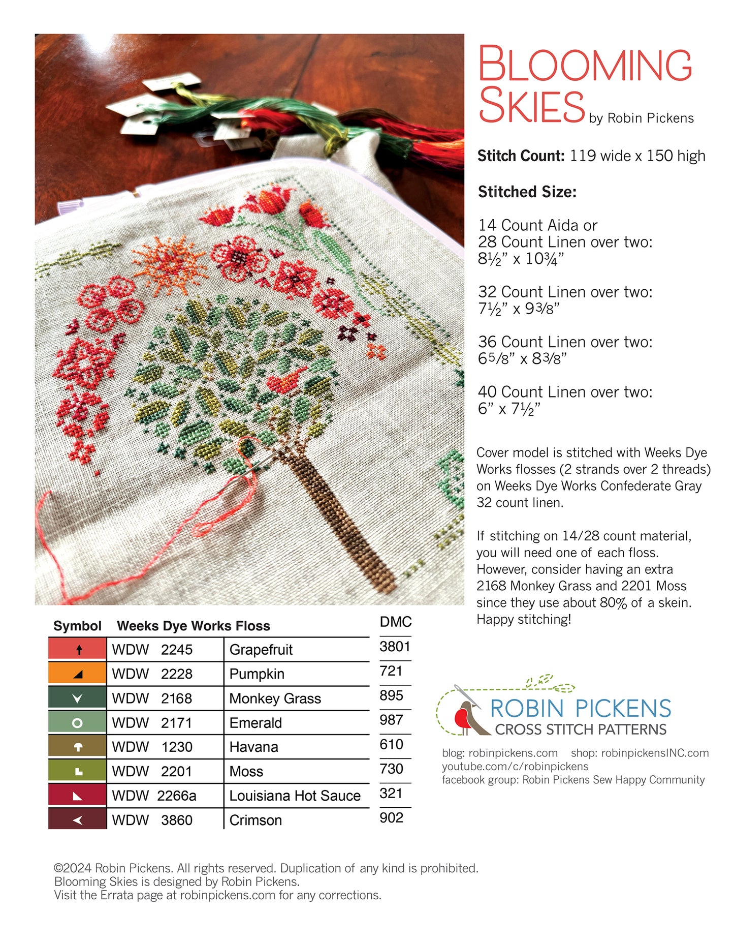 Blooming Skies Cross Stitch printed pattern