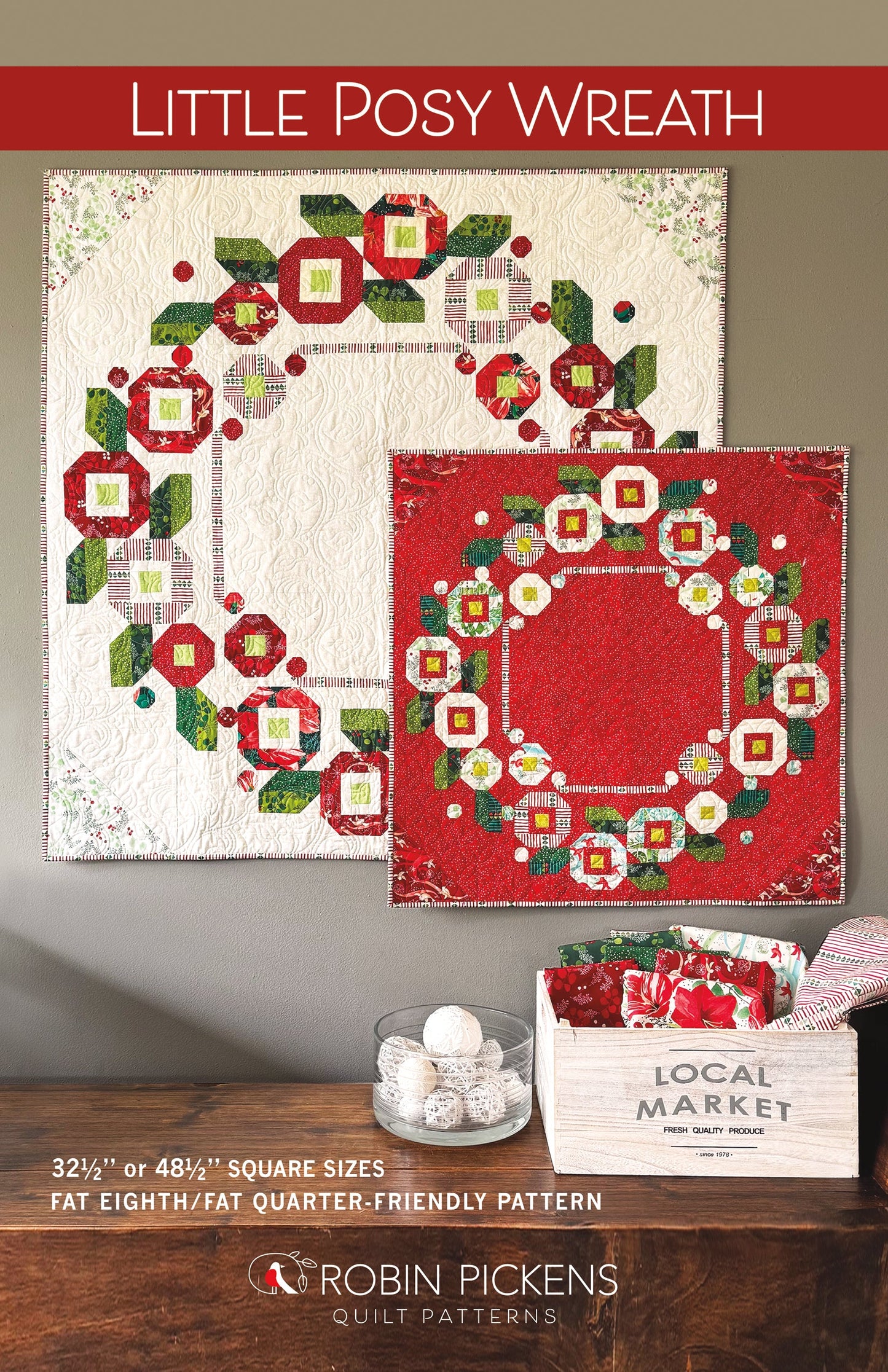 LITTLE POSY WREATH Printed Quilt Pattern for 48" or 32" square Wall/Lap quilt