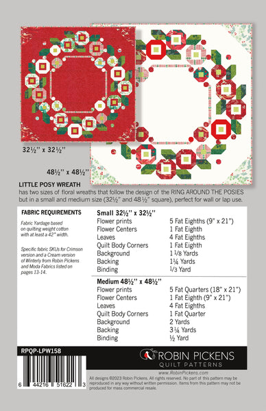 LITTLE POSY WREATH Printed Quilt Pattern for 48" or 32" square Wall/Lap quilt