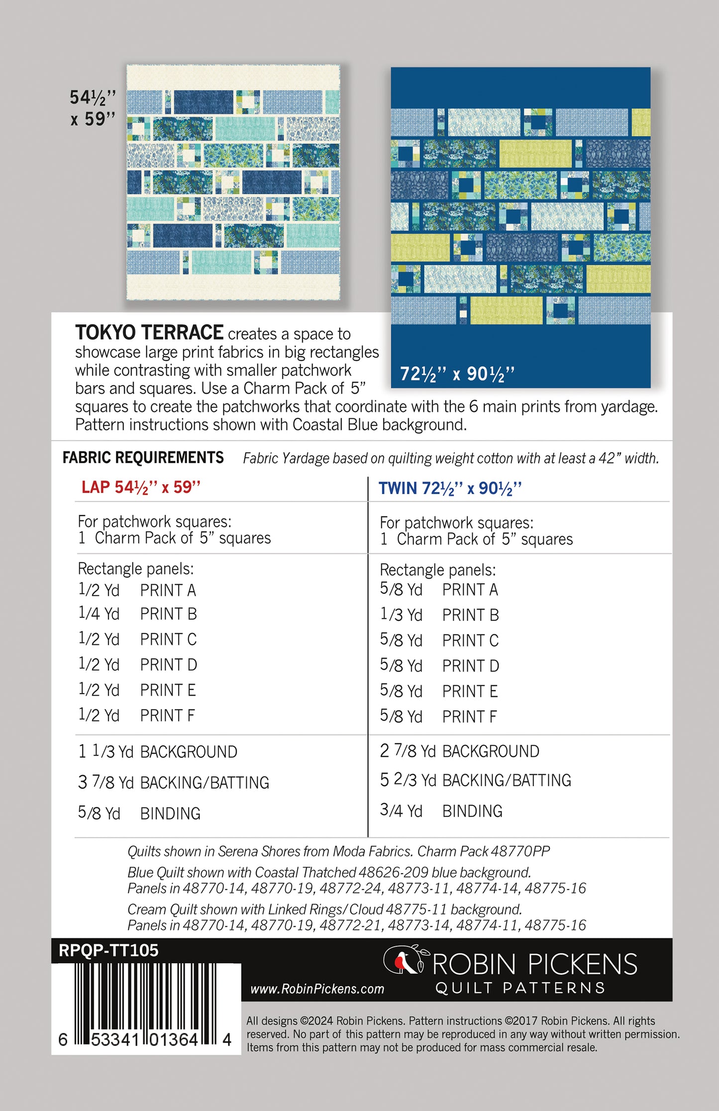 TOKYO TERRACE Digital PDF Quilt Pattern / Twin and Lap size / Easy Fast Quilt