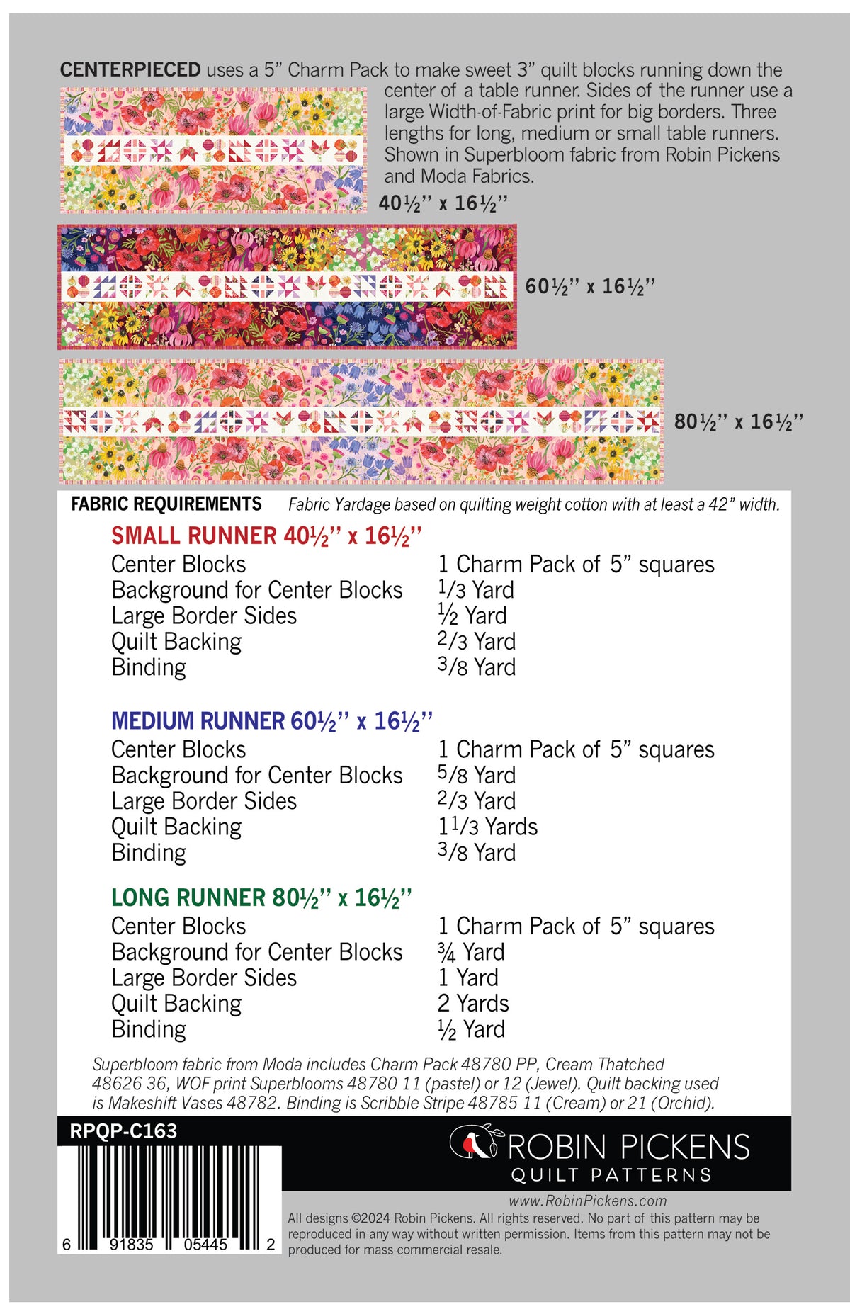 Centerpieced Table Runner digital PDF pattern – Robin Pickens