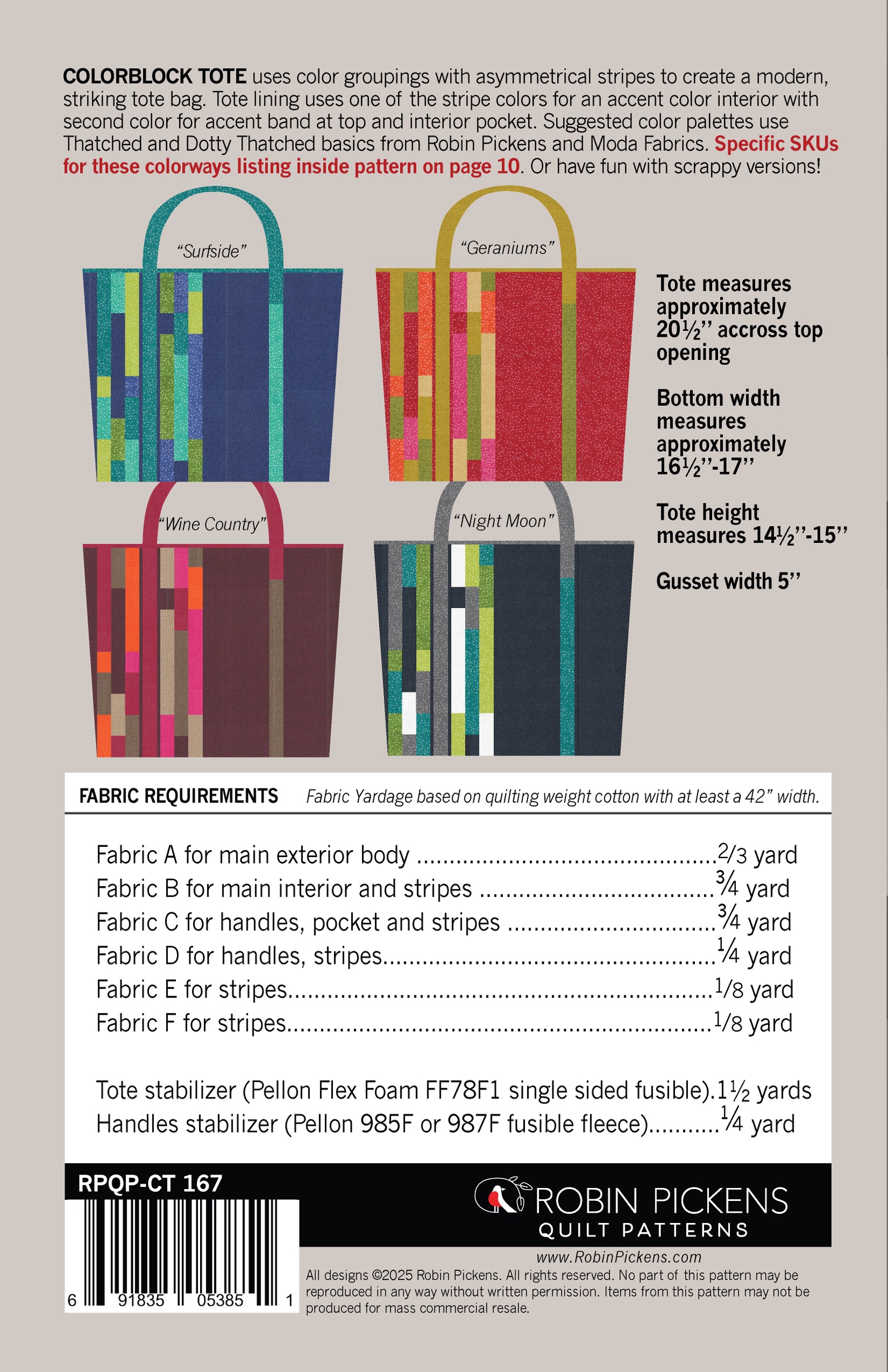 Colorblock Tote printed pattern booklet β Robin Pickens