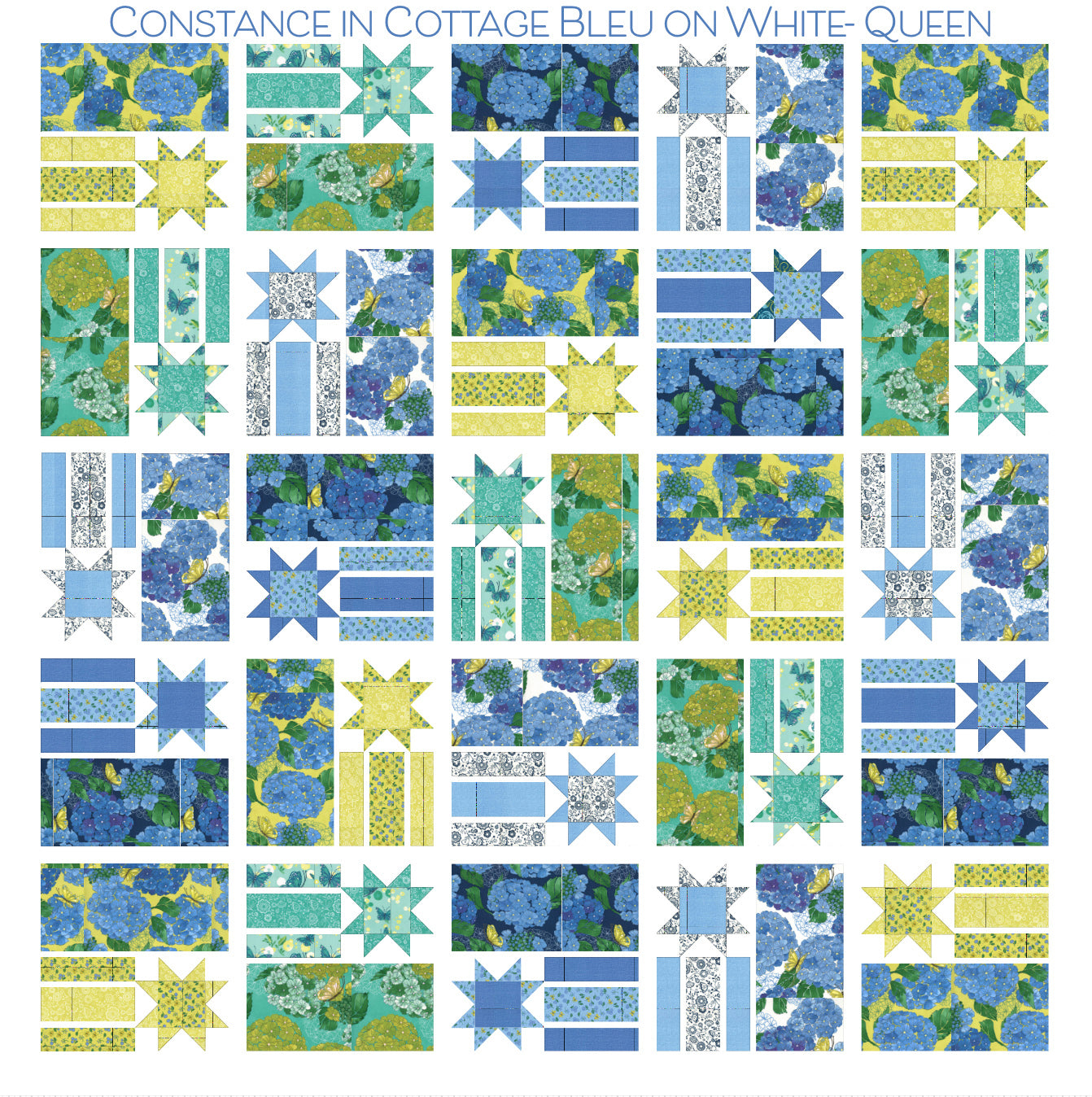 A Quilt Kit -Constance in Cottage Bleu w/ light background - Queen Size