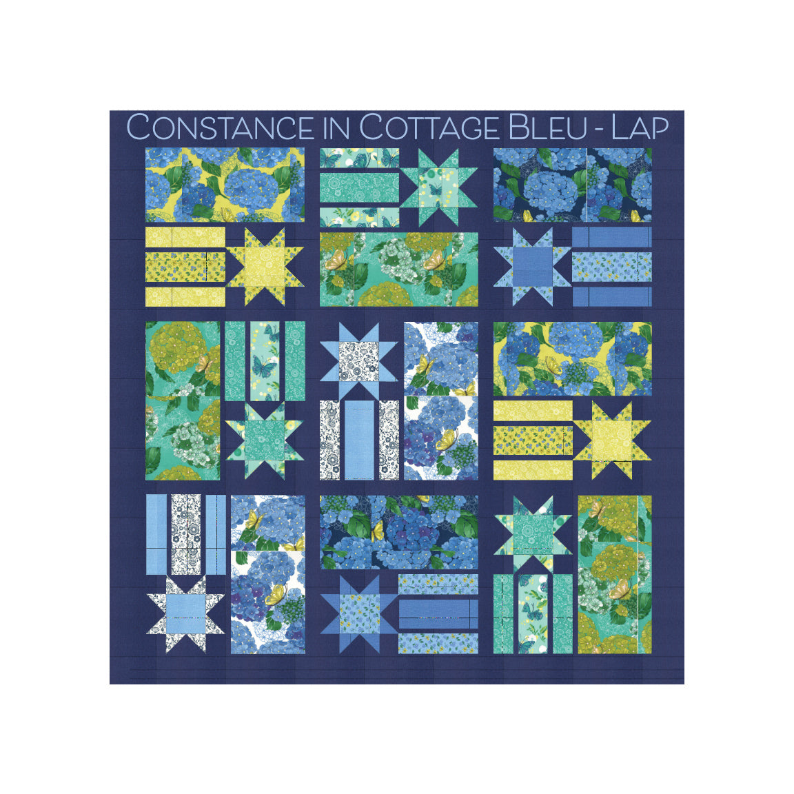 A Quilt Kit Constance in Cottage Bleu w/ dark background - Lap Size