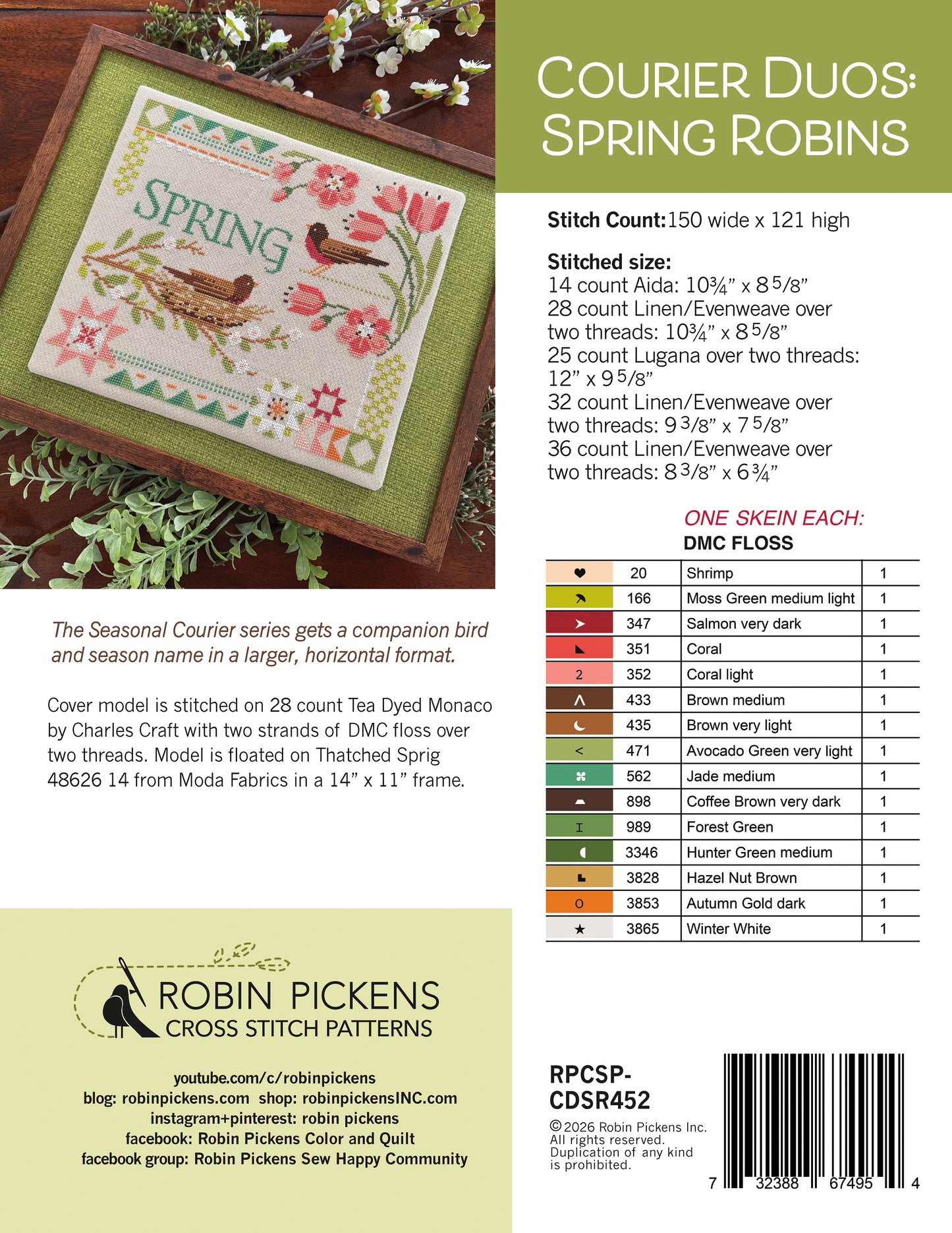 Courier Duos: Spring Robins Digital PDF Cross Stitch Pattern