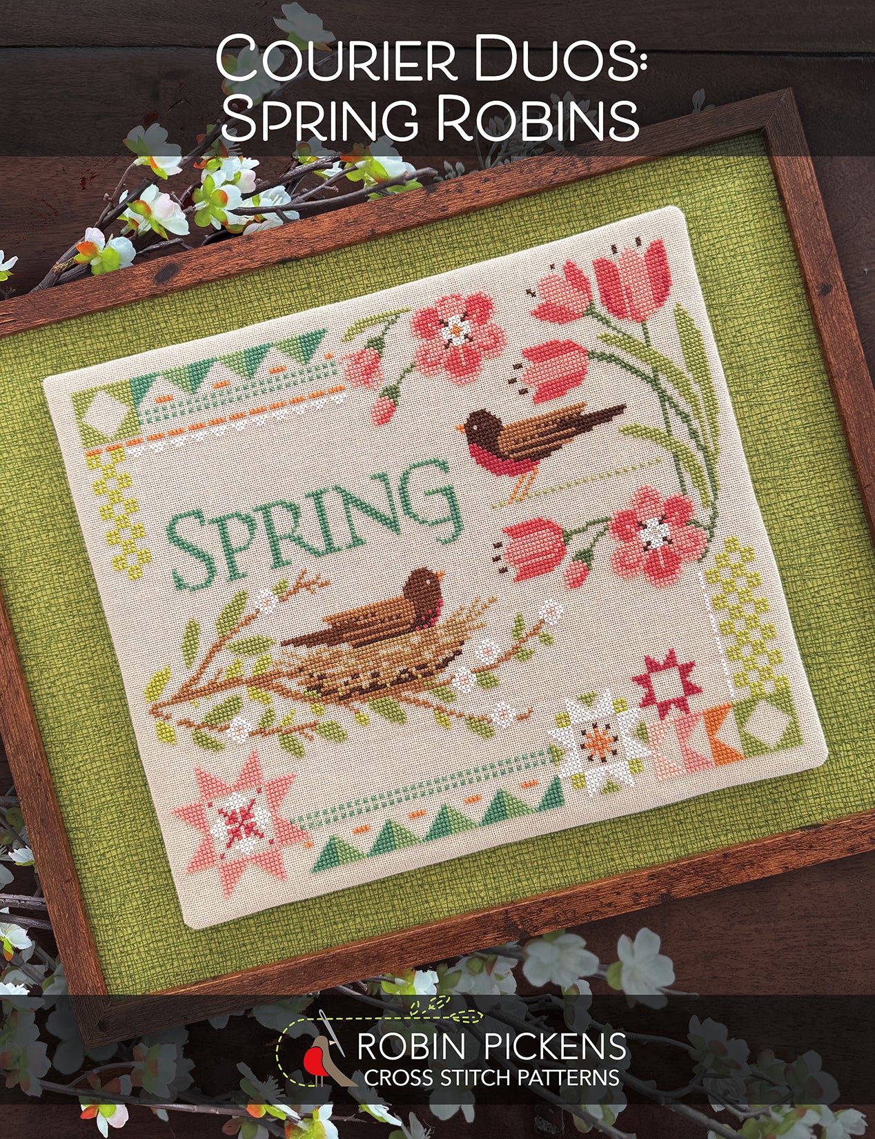 Courier Duos: Spring Robins Digital PDF Cross Stitch Pattern