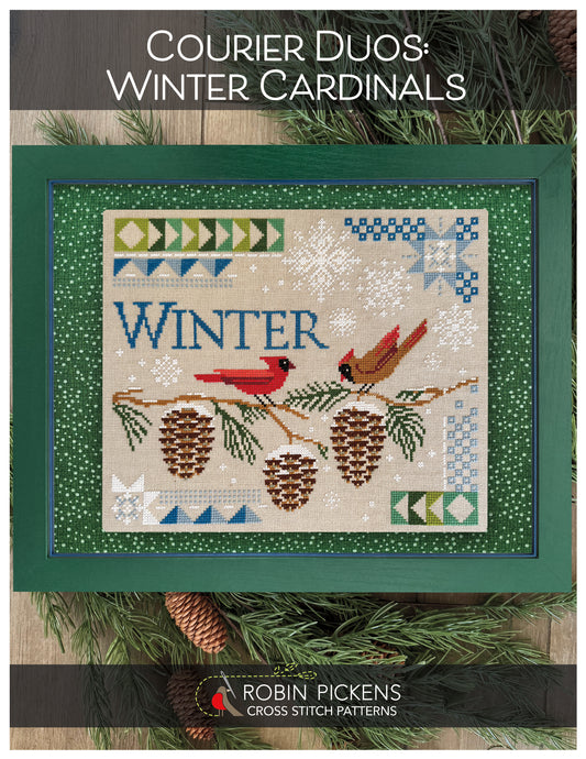 Courier Duos: Winter Cardinals Cross Stitch Printed Pattern