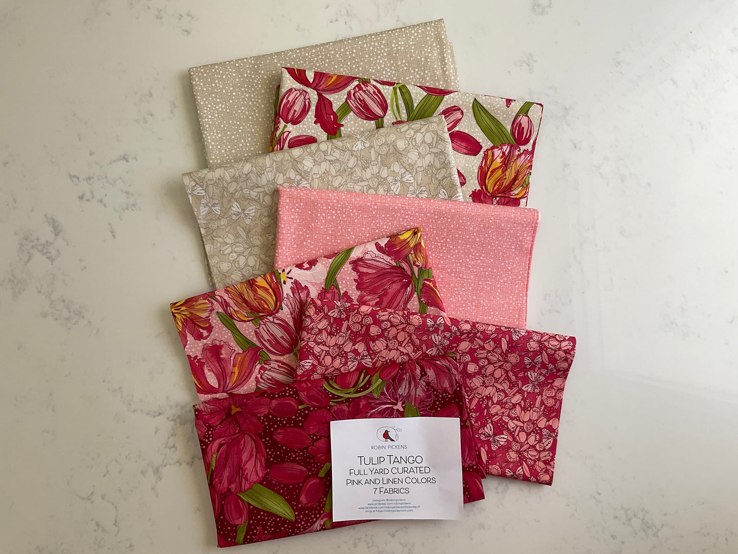 Tulip Tango Full Yard Curated Pink and Linen Colors 7 Fabrics