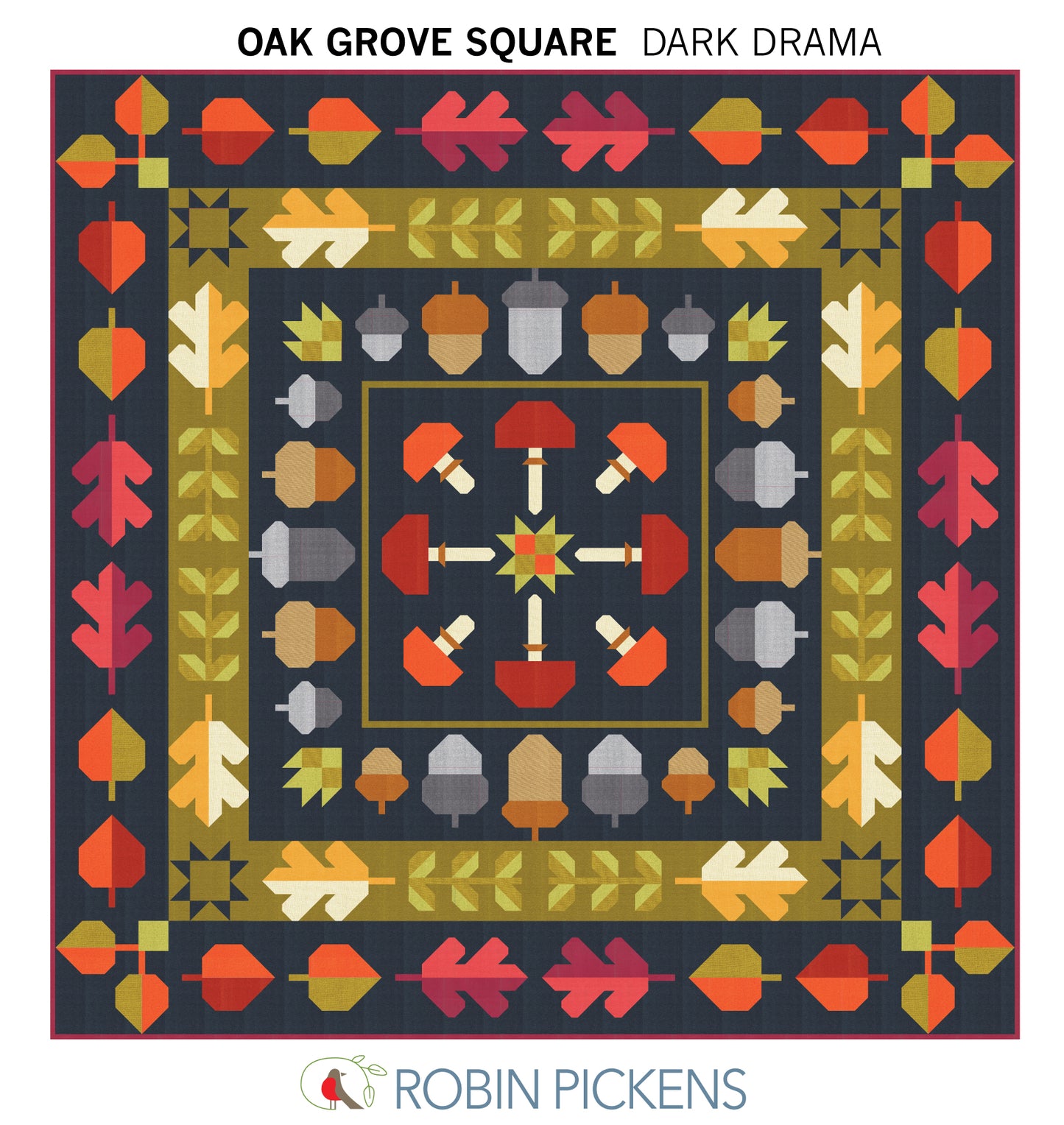 A Quilt KIT of Oak Grove Square in Thatched- DARK DRAMA colorway