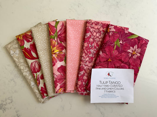 Tulip Tango Half Yard Curated Pink and Linen Colors 7 fabrics