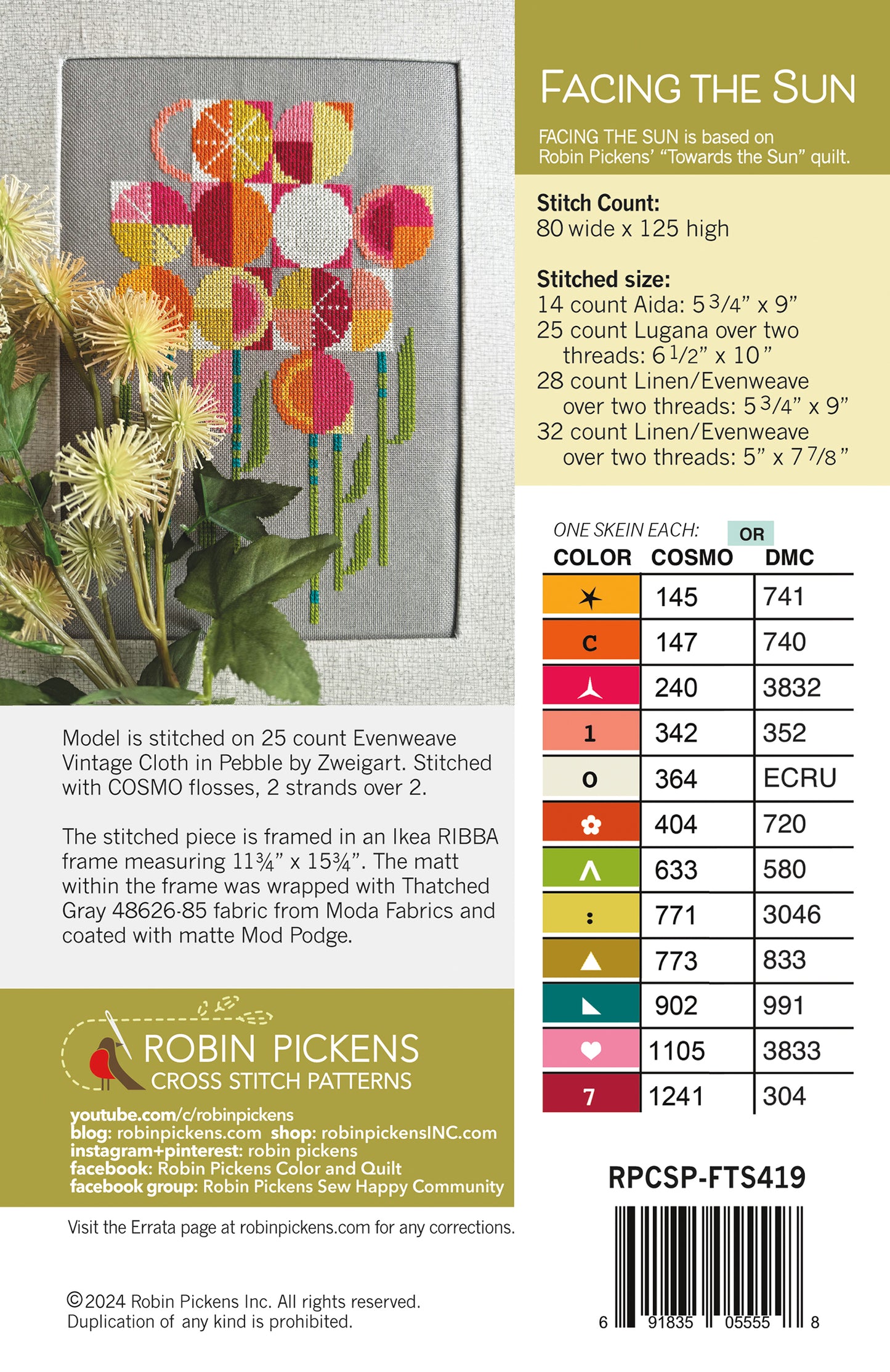 Facing the Sun digital pdf cross stitch pattern