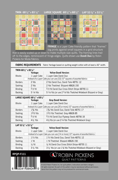 FRINGE (updated 2023) Digital PDF Quilt Pattern by Robin Pickens