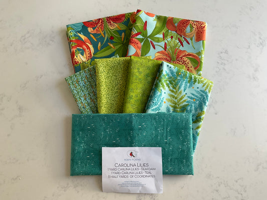 Carolina Lilies - Bundle of Seafoam, teal and green fabrics