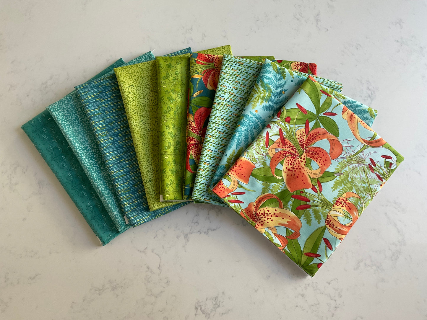 Carolina Lilies 1 Yard Bundle of 9 different fabrics - Seafoam and Teal