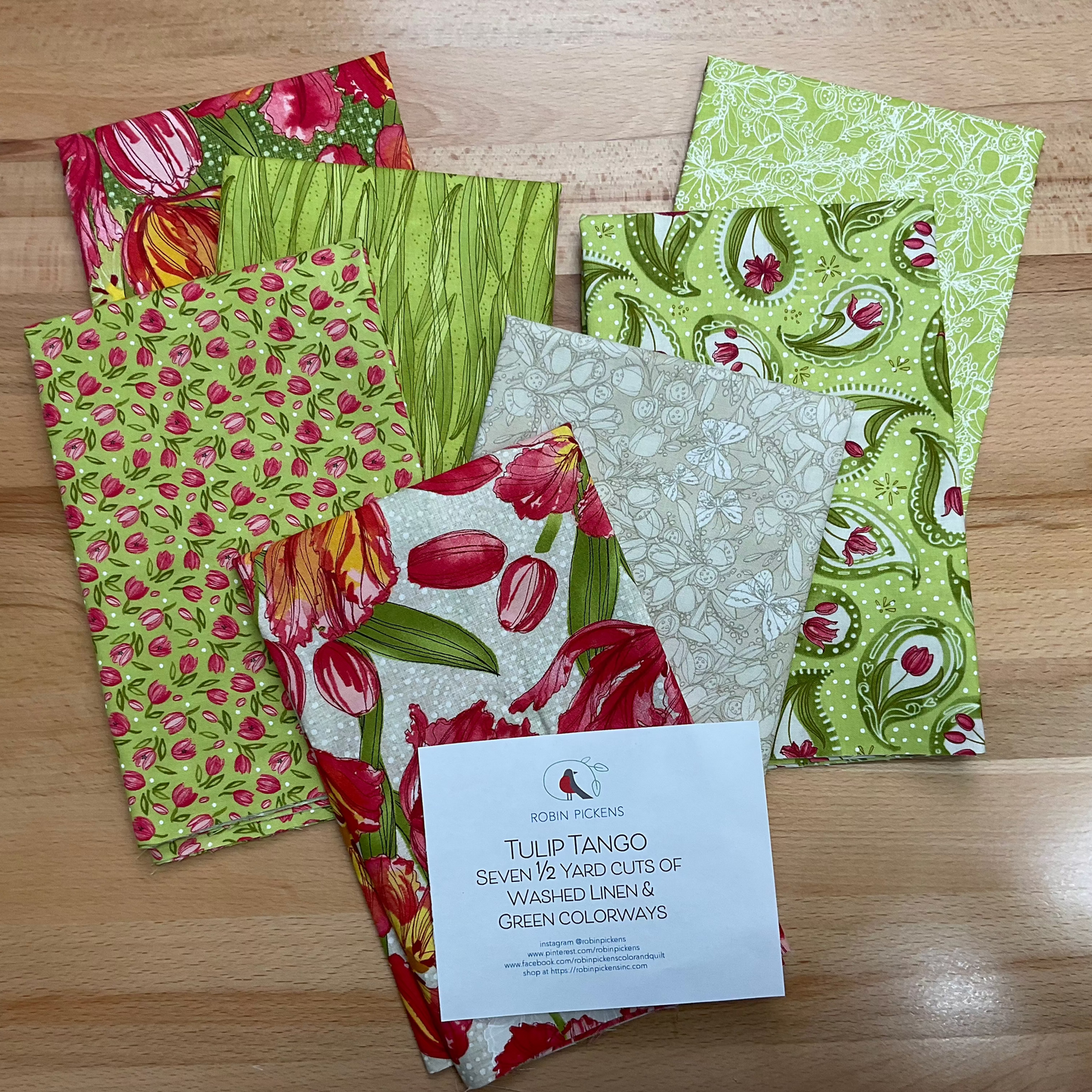 Tulip Tango Half Yard Curated Green and Linen Colors 7 fabrics