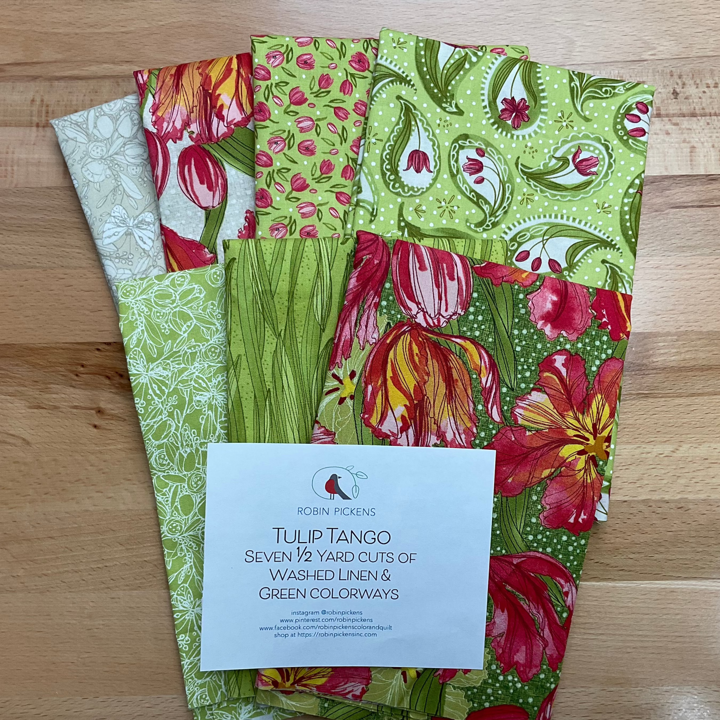 Tulip Tango Half Yard Curated Green and Linen Colors 7 fabrics