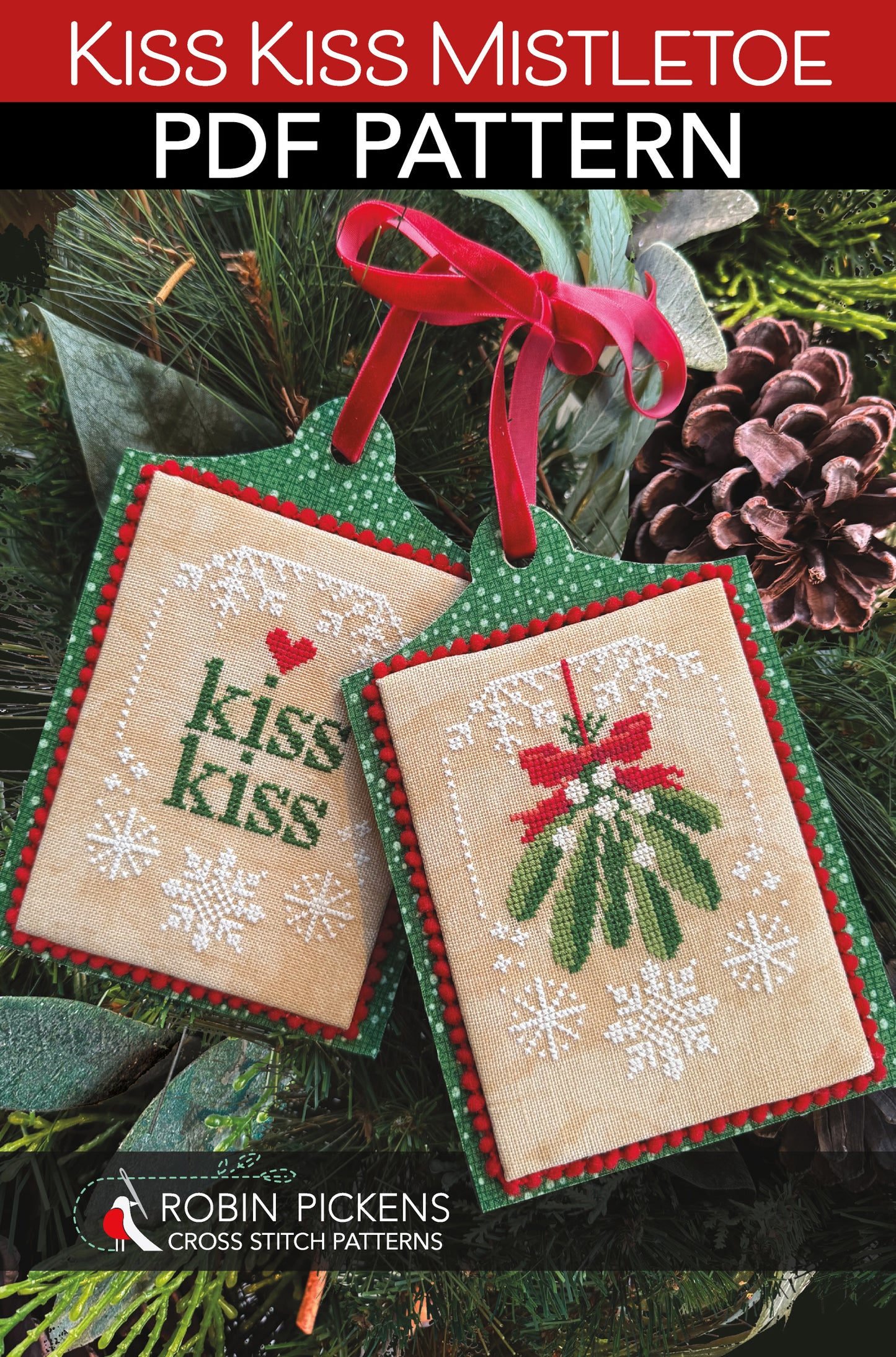 KISS KISS Mistletoe Digital PDF Cross Stitch Pattern
