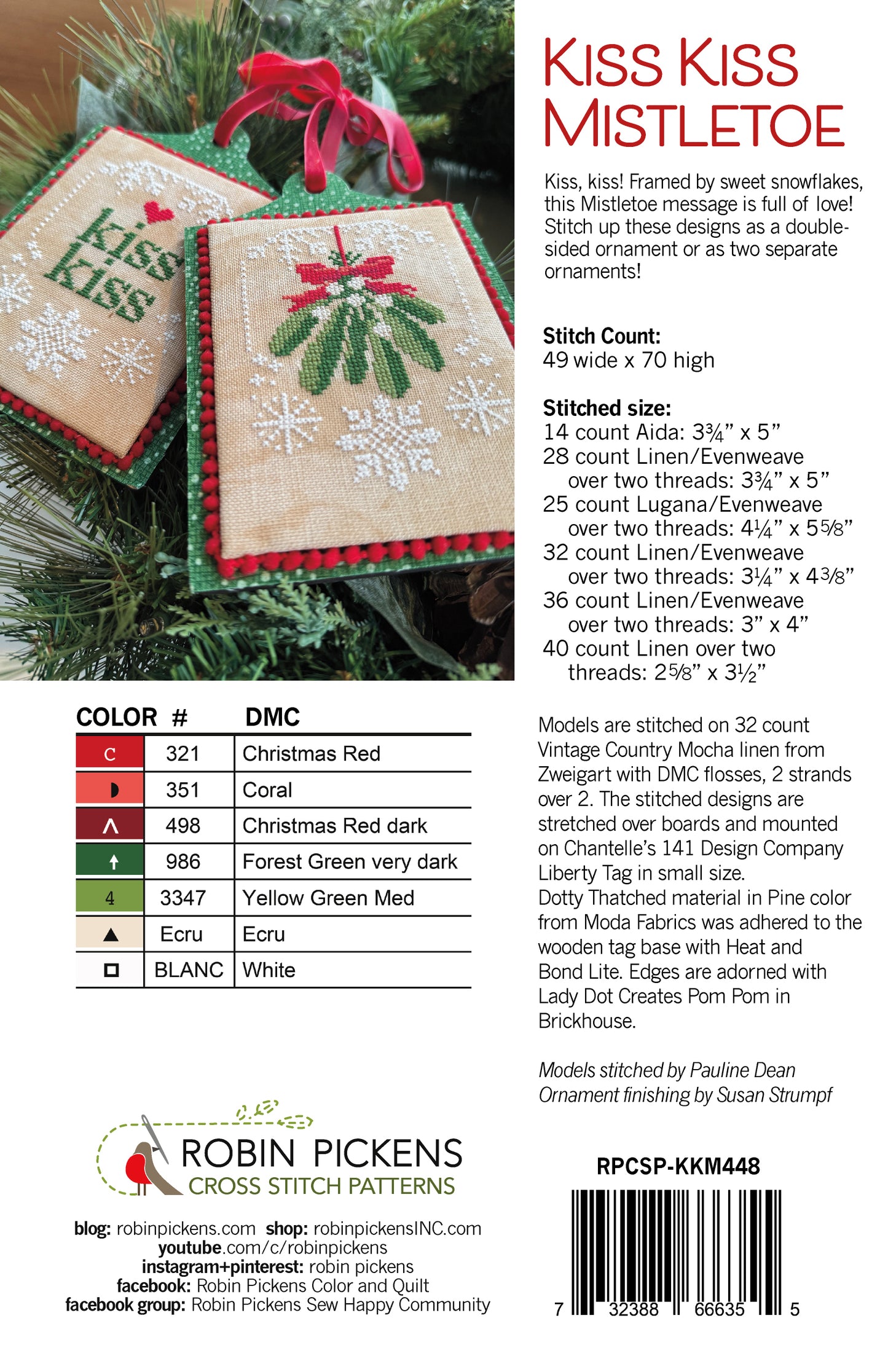 KISS KISS Mistletoe Digital PDF Cross Stitch Pattern