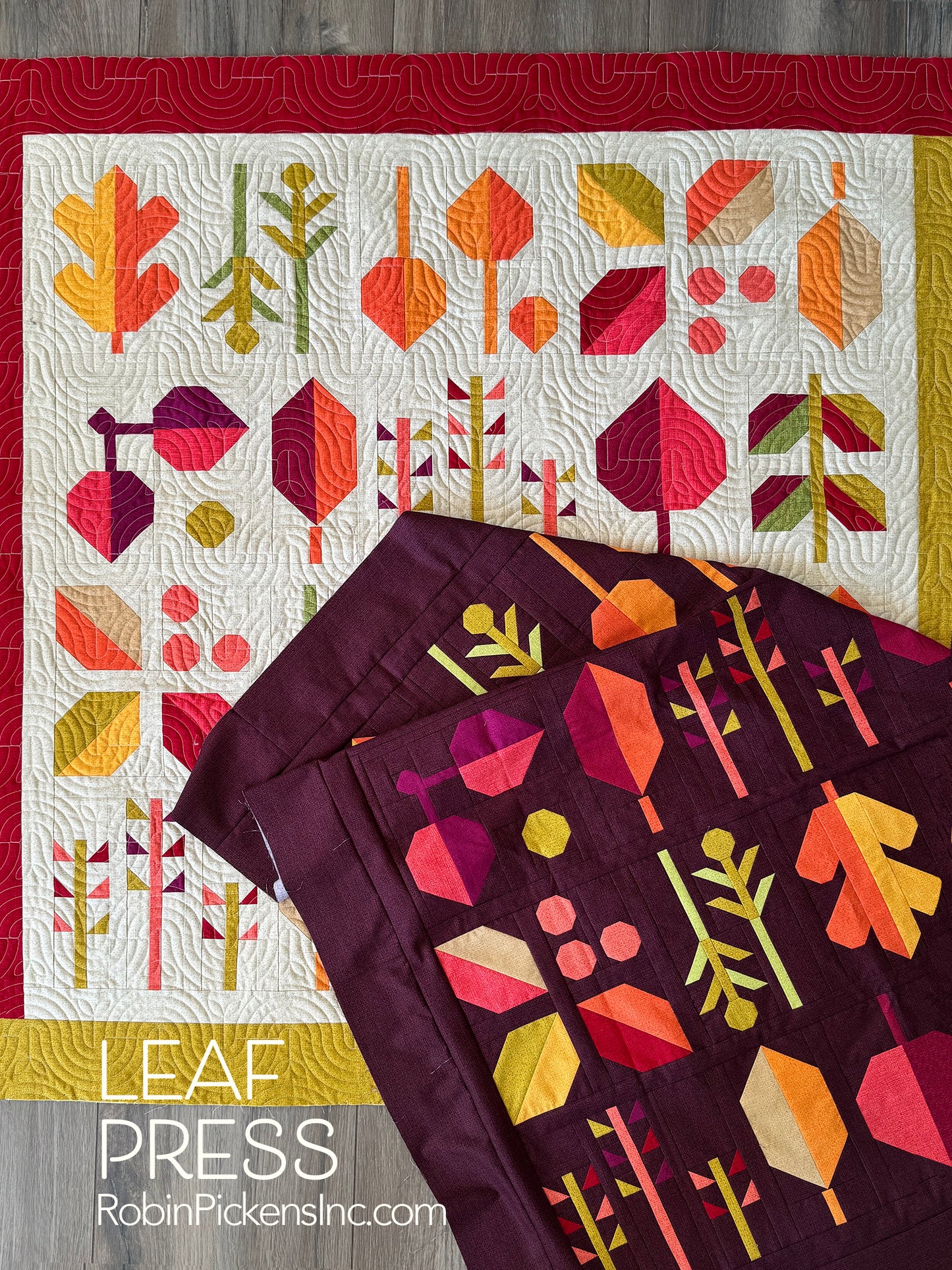 A Quilt Kit of Leaf Press - Washed Linen w/ 2 color border