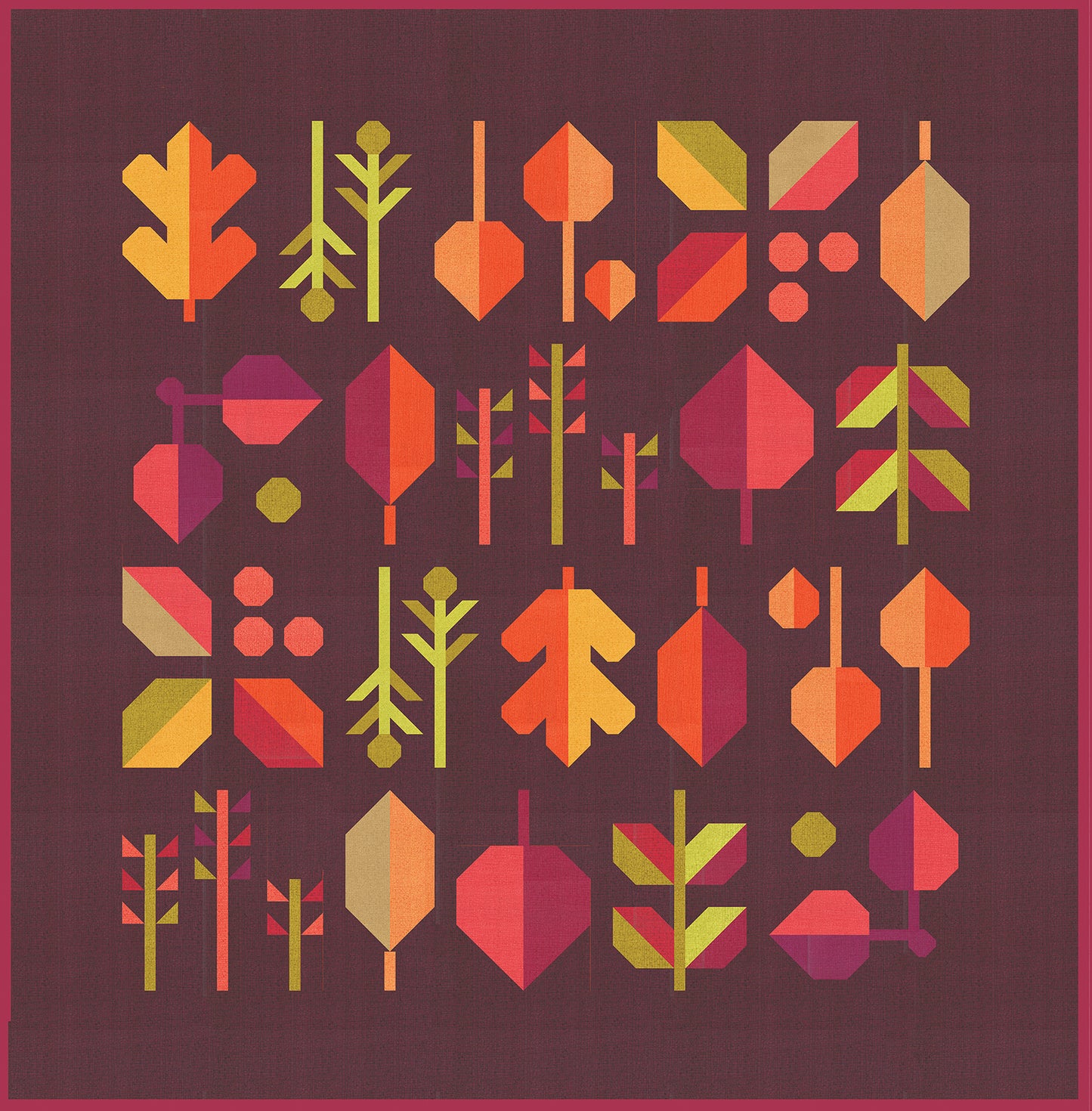 A Quilt Kit of Leaf Press - Burgundy