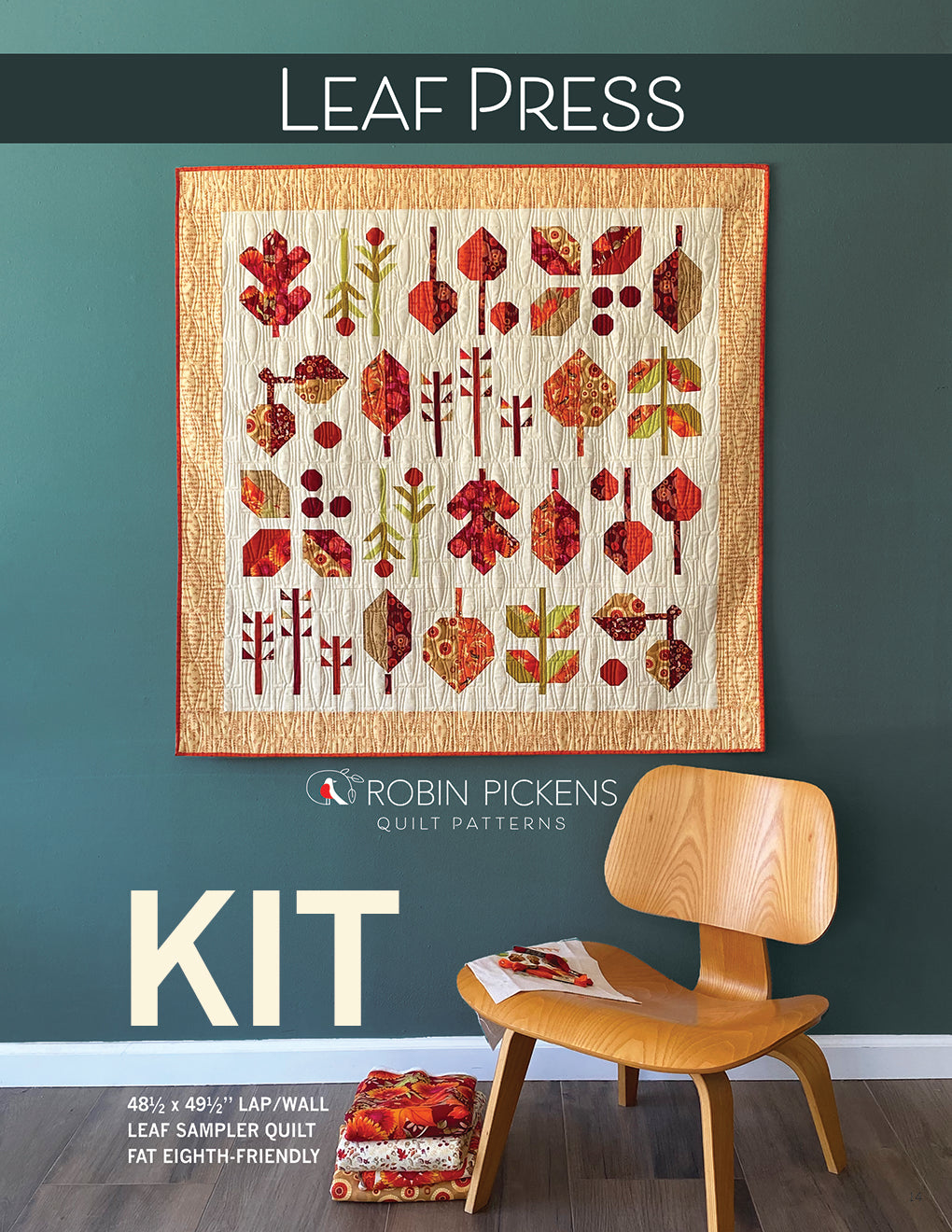 A QUILT KIT of LEAF PRESS in the LIGHT background (Buttermilk) colorway