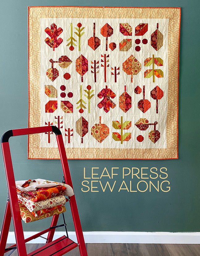 A Quilt KIT of LEAF PRESS in the dark Mocha background with Forest Frolic fabric