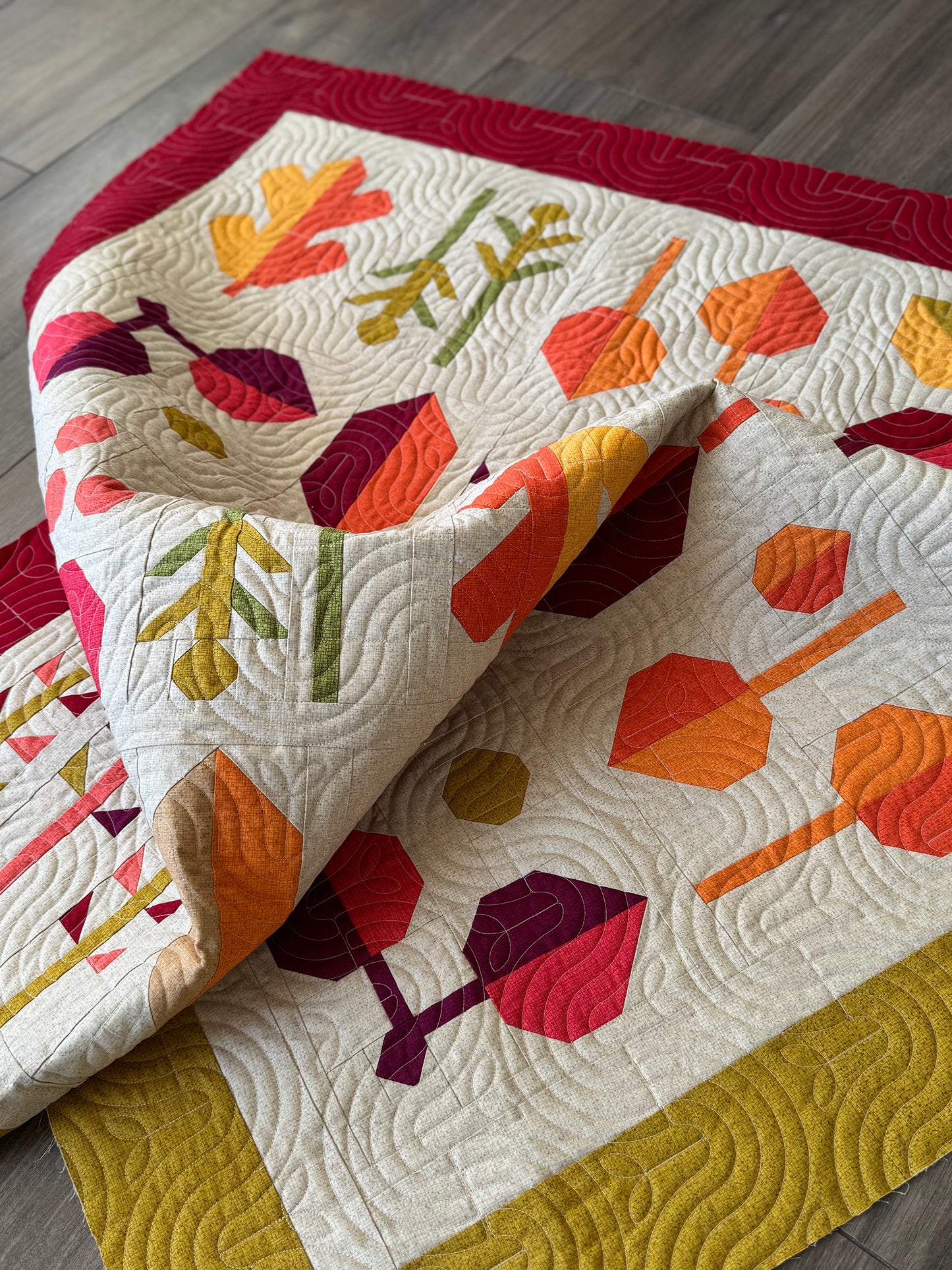 A Quilt Kit of Leaf Press - Washed Linen w/ 2 color border