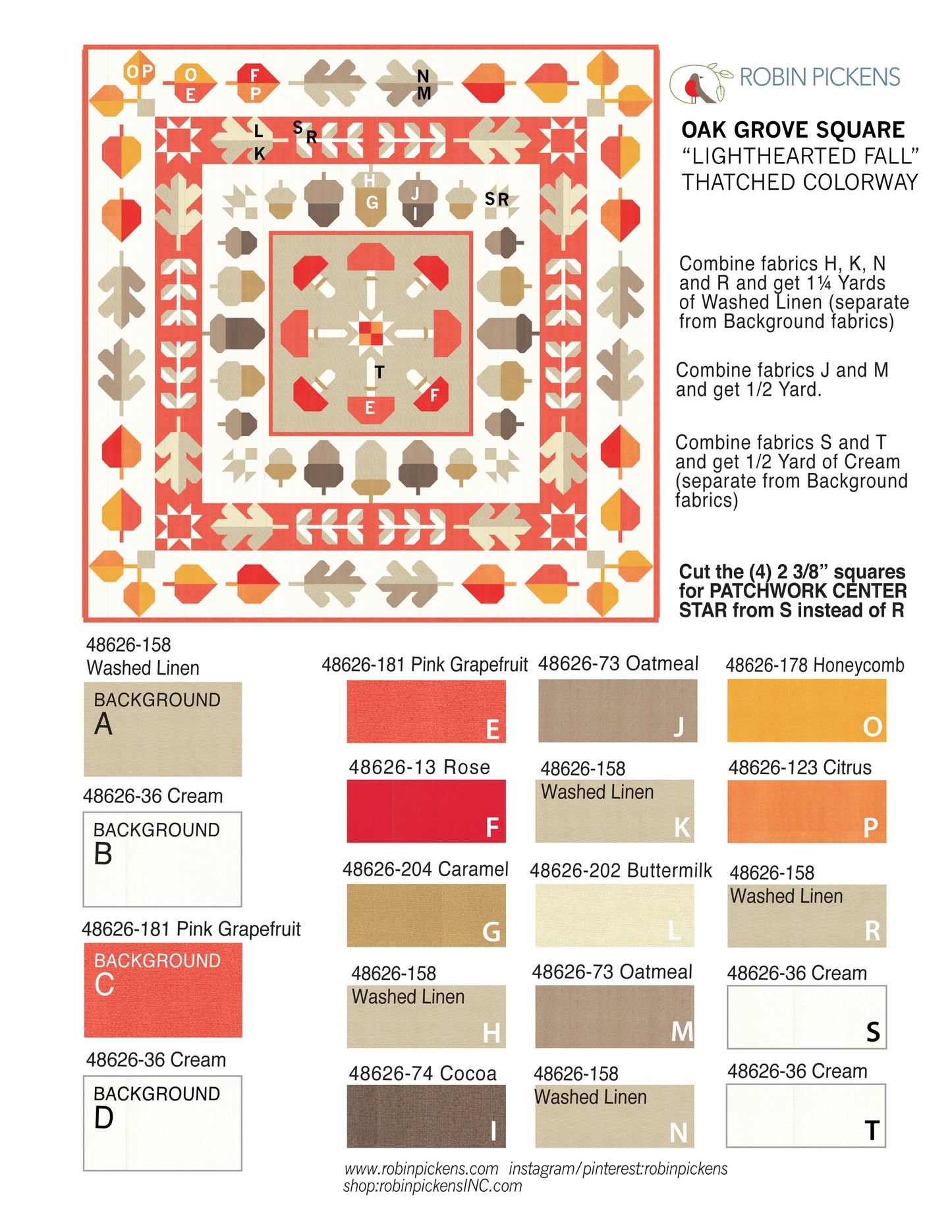 A Quilt KIT of Oak Grove Square in Thatched- LIGHTHEARTED FALL colorway