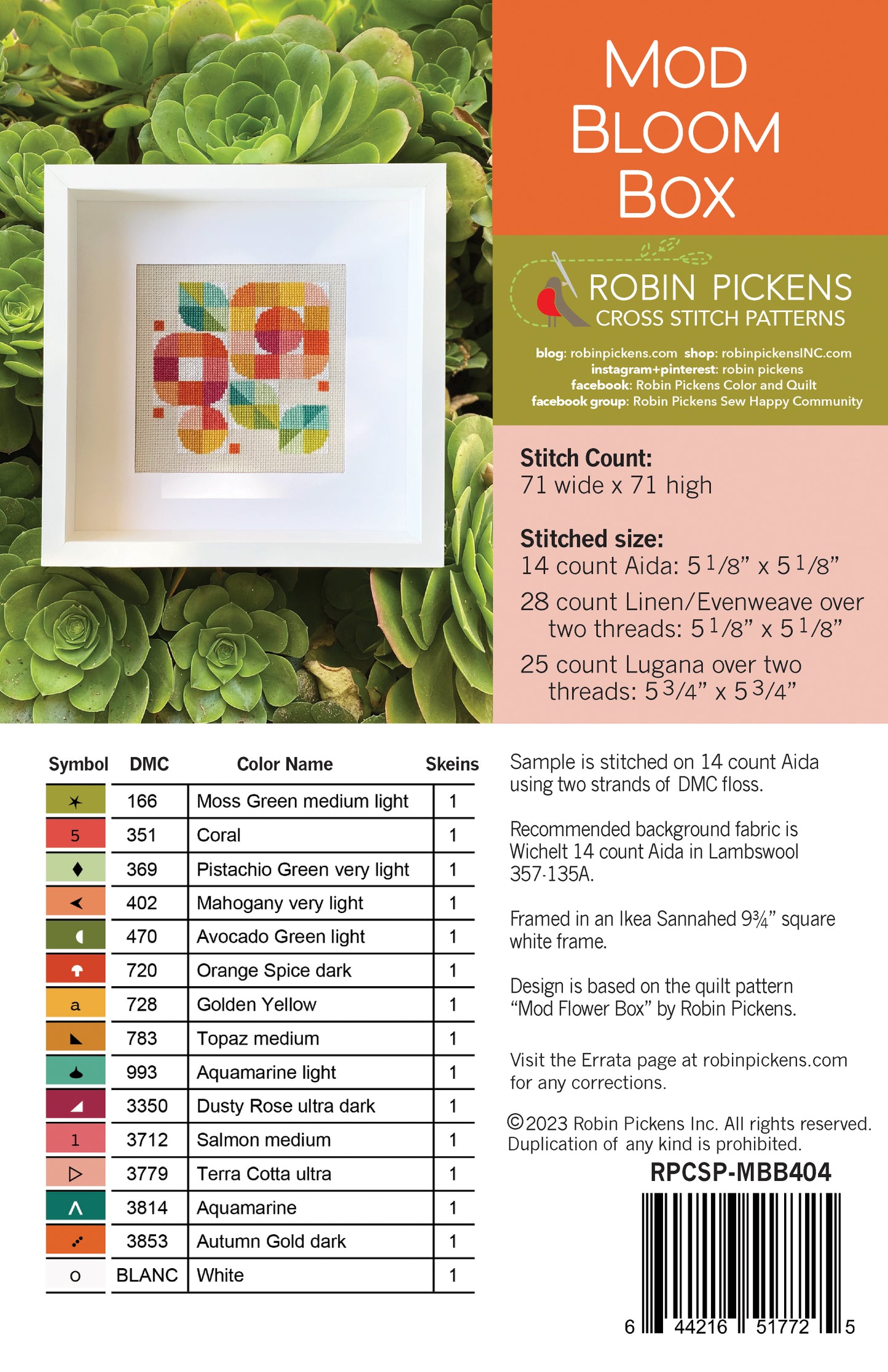 Mod Bloom Box Cross Stitch Printed Pattern booklet